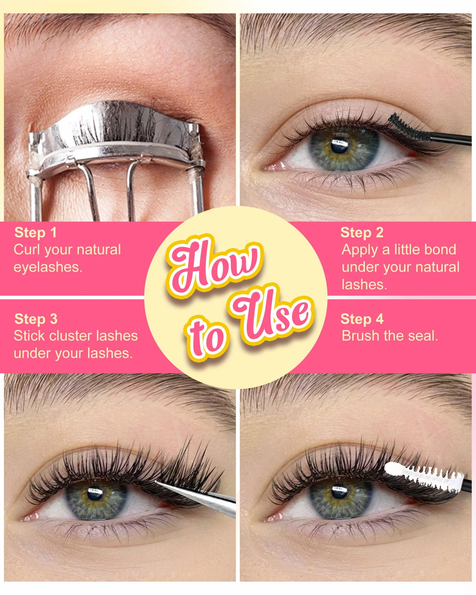 EMEDA Ciglia Finte a Ciuffetti Naturali Wispy - Ciglia Cluster Individuali a Banda Invisibile, Estensioni di Ciglia Fai-da-te Fluffy Effetto, C Curl Mix 8mm 10mm 12mm 14mm Lashes (VENUS-Mix)