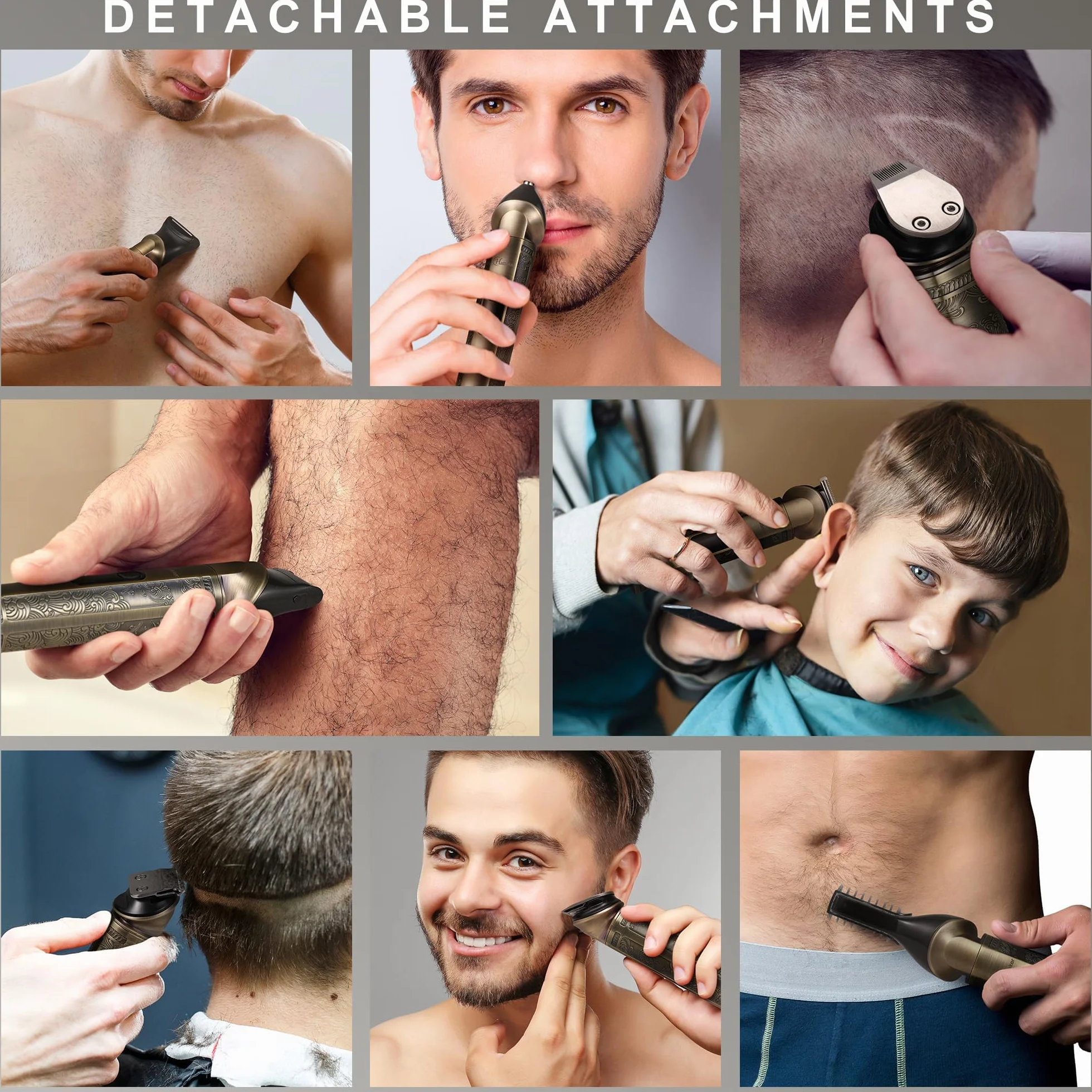 Hatteker Regolabarba Rasoio Elettrico Barba Tagliacapelli uomo Professionale Macchinetta per Barba Taglia Peli Naso Corpo 8 in 1