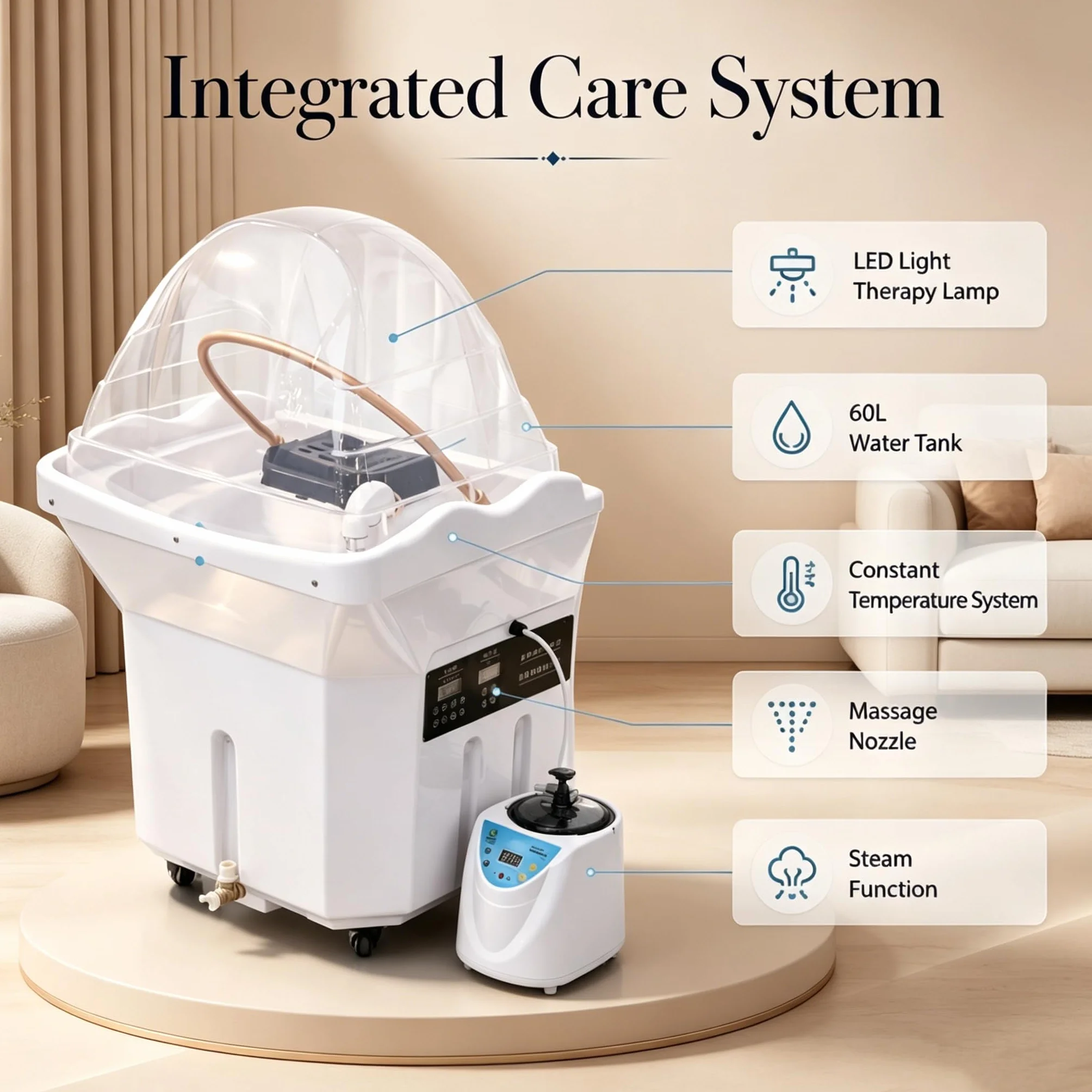 Attrezzatura Per Head Spa Dell'Acqua Serbatoio Portatile 60 l, 4 Ruote Universali Scaldabagno Lavandino Shampoo D'Acqua Giapponese Lavatesta Portatile per Massaggio, per Salone