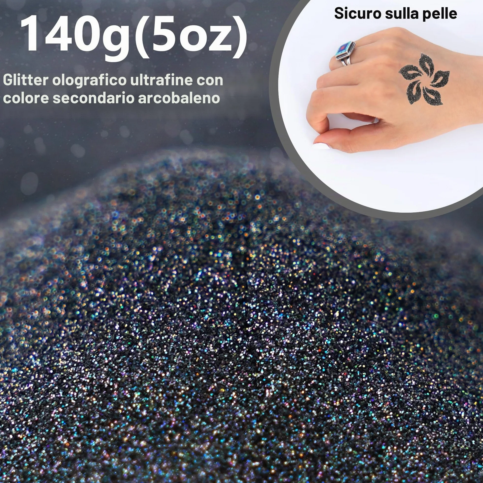 HEMOER Grigio argento Fine Glitter,140g Metallica Glitter per Decorazioni Artigianato, Resina, Epossidica Bicchieri, Candele, Glitter per Arti Pittoriche,Capelli Viso Corpo Occhi Nail Art Festival