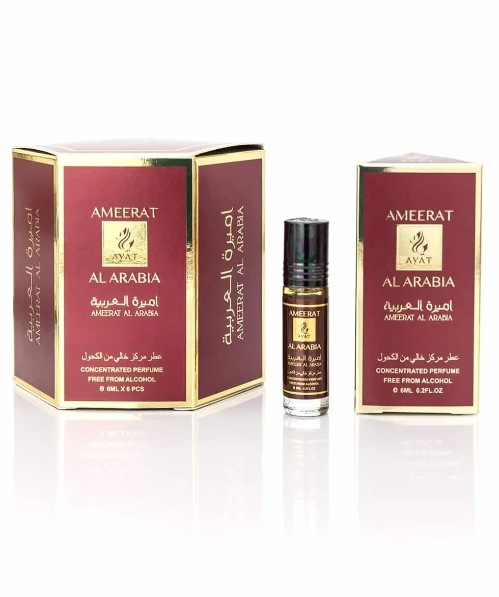 AYAT - 6 x 6 ml, olio profumato per uomo e donna, lunga durata e comfort (Ameerat Al Arabia)