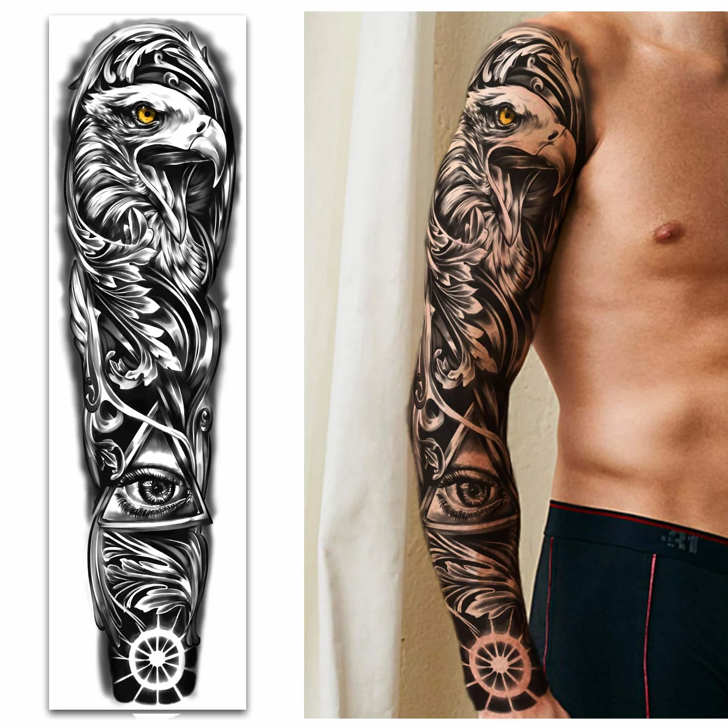 Tatuaggi Temporanei Impermeabili Braccio Completo 8 Fogli e Metà Braccio Tatuaggi Finti 8 fogli, Adesivi per Tatuaggi Extra Large per Uomini e Donne o Adulti (58X18 cm)