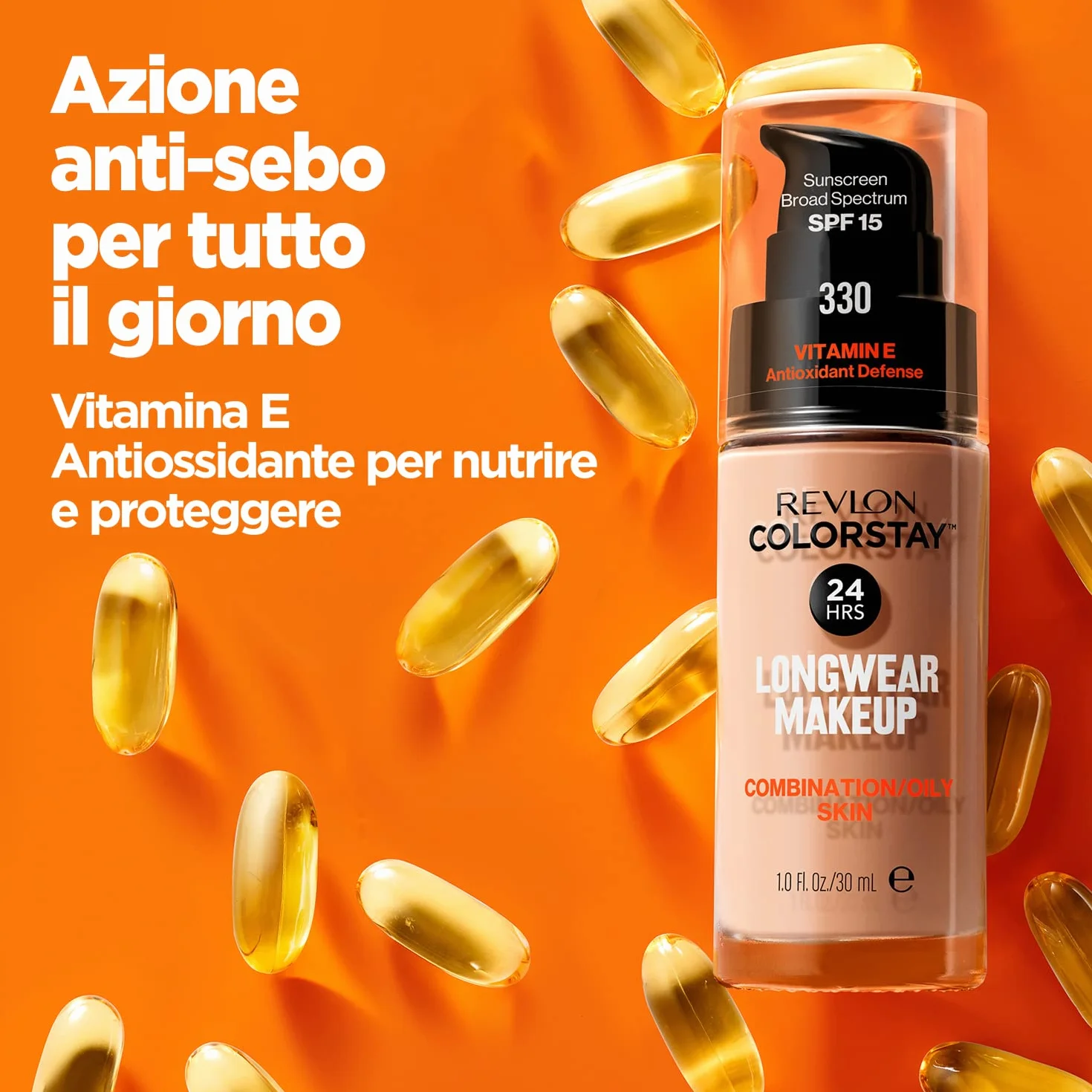 Revlon ColorStay, Fondotinta per Pelle Mista e Grassa, con Protezione Solare SPF 15, Formula Duratura, Oil Free (30ml), 250 Fresh Beige