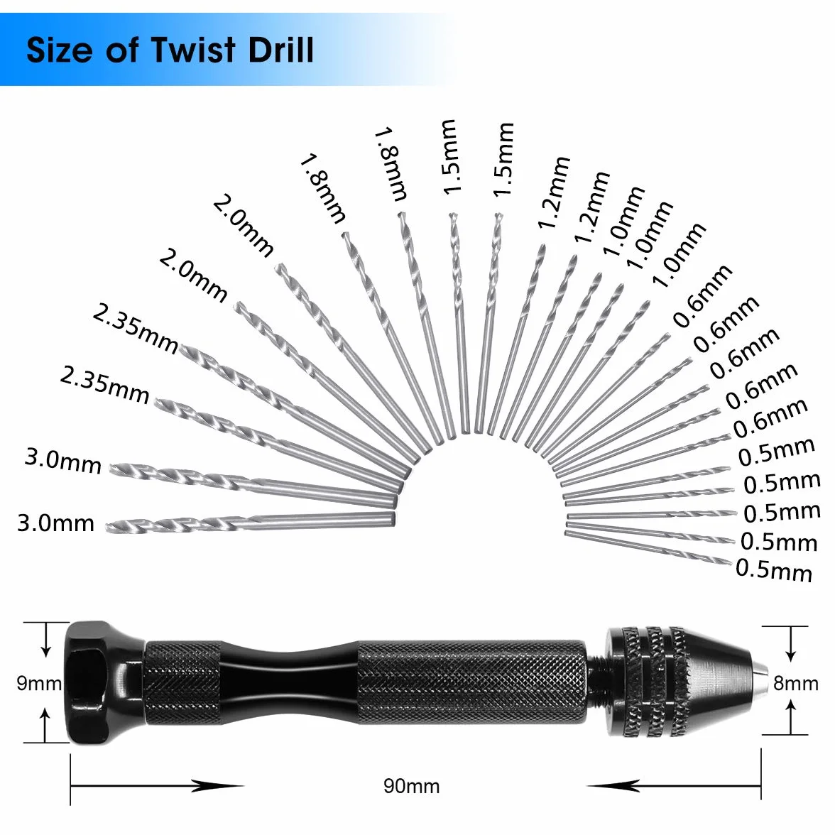 Mini Trapano a Mano 26Pcs Set Twist Drill Punte Elicoidali Precision 0.5-3.0mm