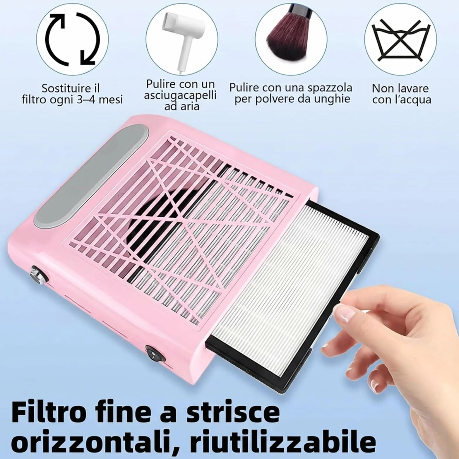 VOLTIX Aspiratore Unghie Professionale 80W - Aspirapolvere Unghie Potente, Nail Dust Collector con Filtro Riutilizzabile per Ricostruzione Unghie in Gel e Acrilico, Ideale per Salone e Casa rosa