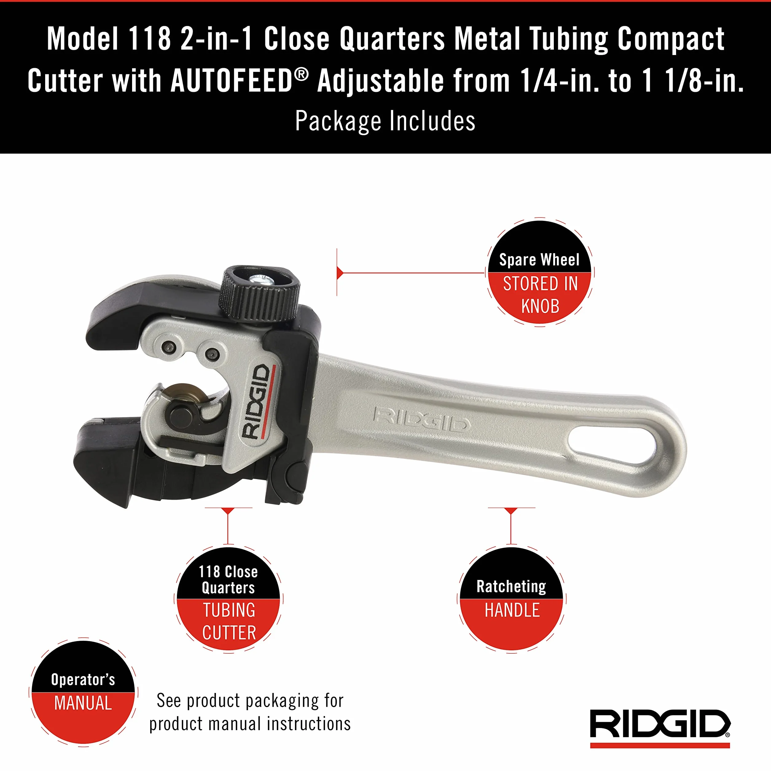RIDGID 32573 Tagliatubi AUTOFEED 2-in-1 modello 118 6-28 mm con impugnatura a cricco
