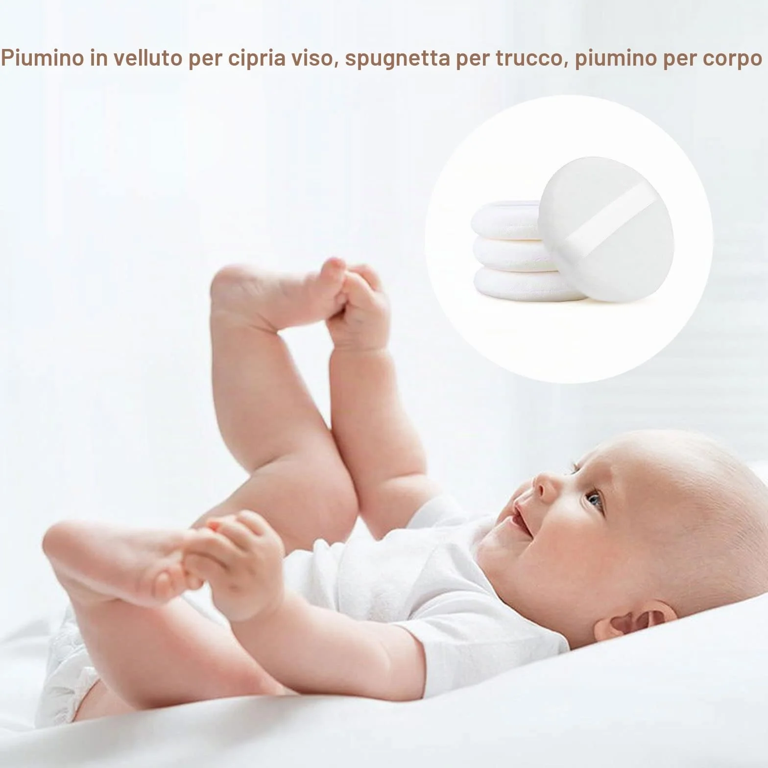 TSHAOUN 4 Pezzi Soffio di Polvere Rotondo,10.5 cm Soffietti in polvere soffici e soffici per il corpo, con nastro,per Cipria Fondotinta Polvere Cosmetica e Fard,per Viso Corpo(4 Pcs)