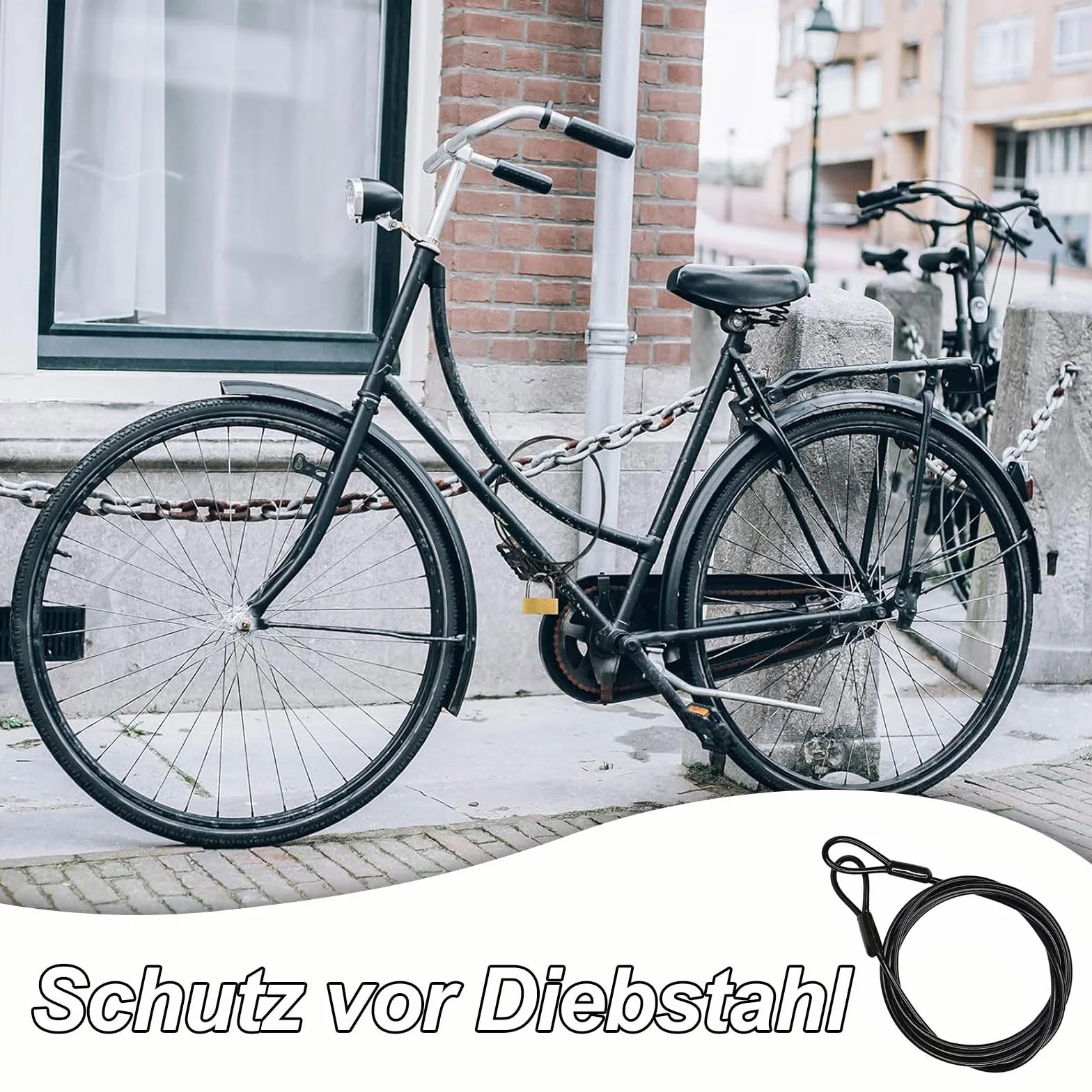 Cavo ad Anello in Acciaio con Occhielli 2 m Rivestimento in Plastica per Biciclette Serrature a Cavo (2 pezzi Neri)