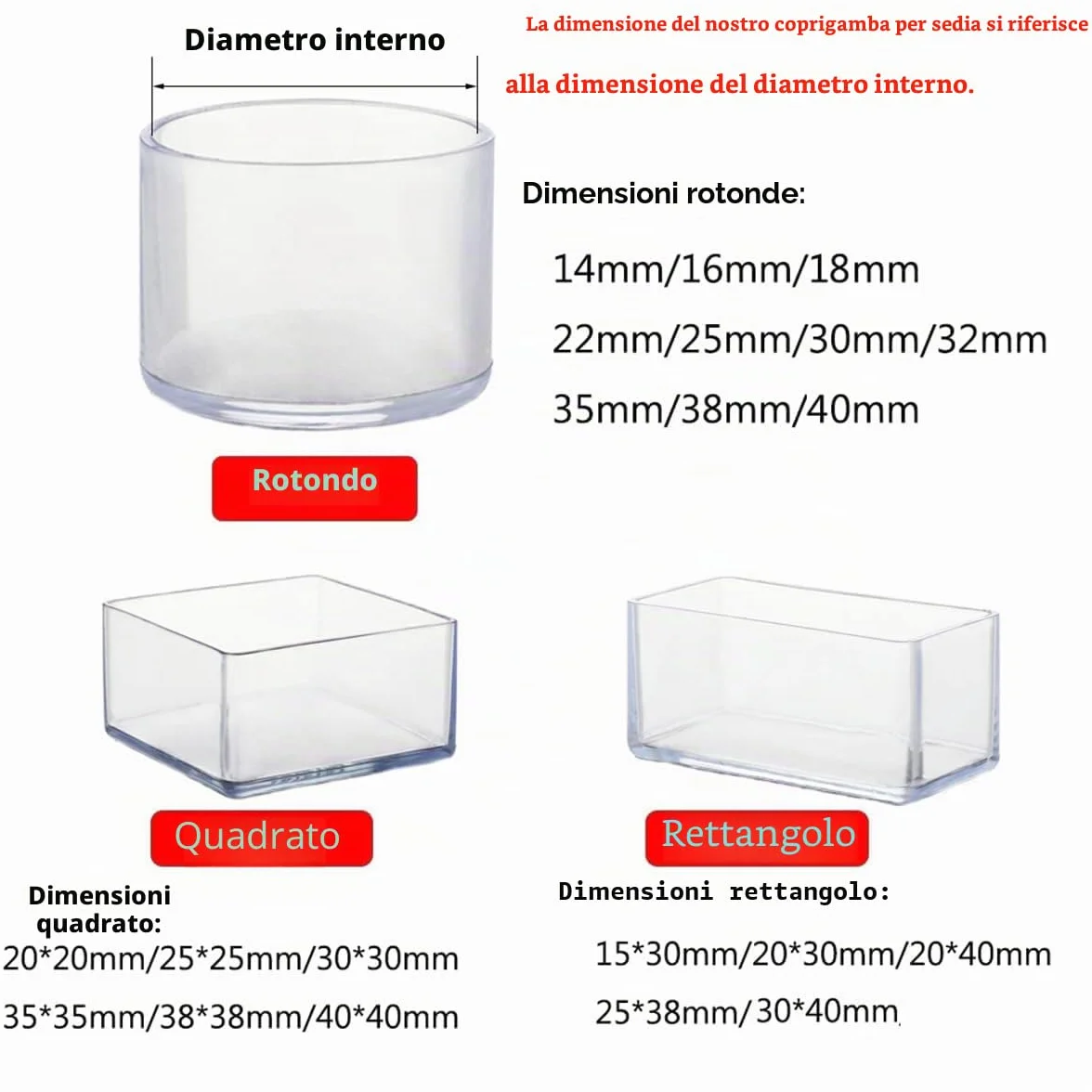 Coprigambe in silicone 20x20mm per sedie protezione pavimento legno antigraffio antirumore