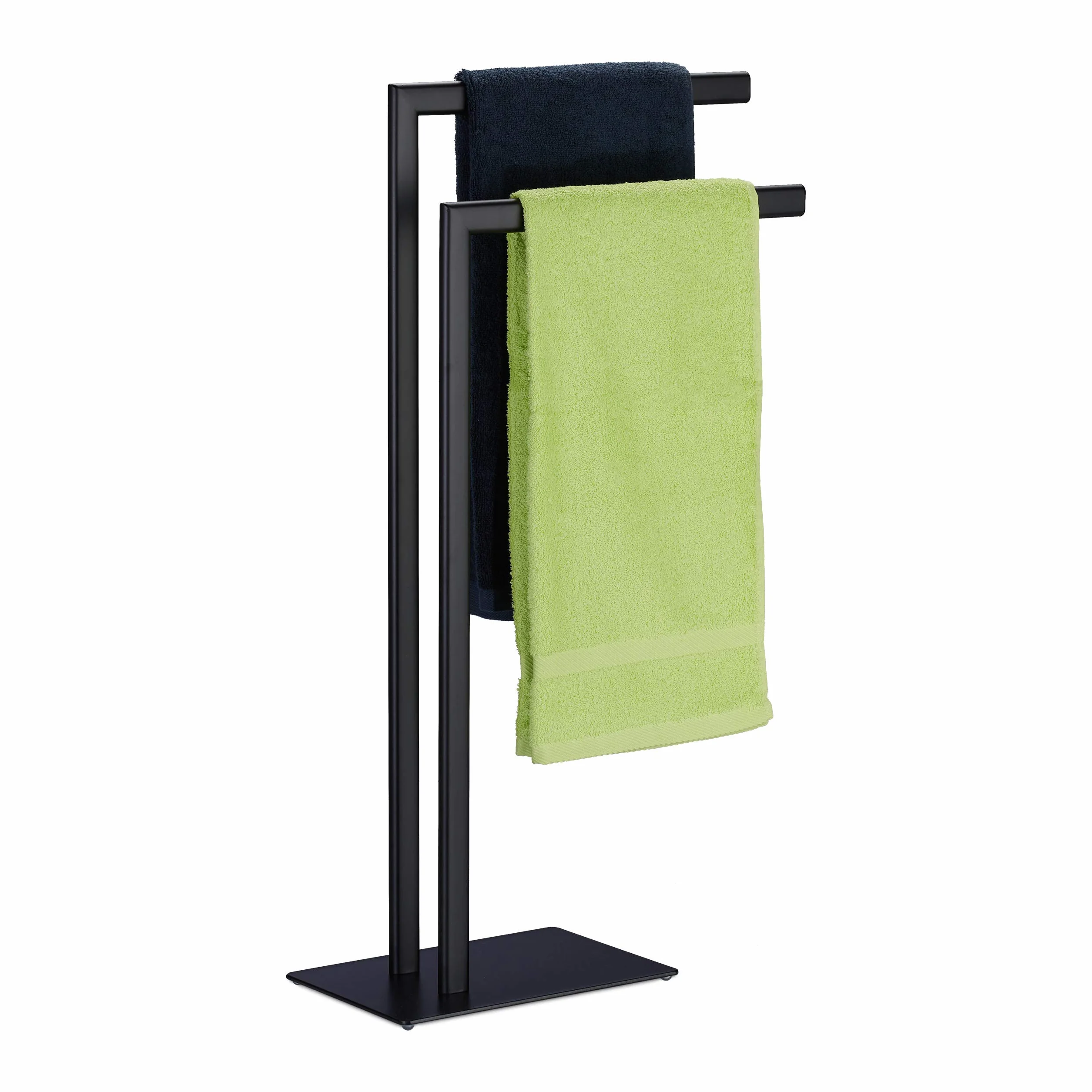 Relaxdays Portasciugamani da Terra Acciaio 2 Bracci HLP 81x49x20 cm Nero