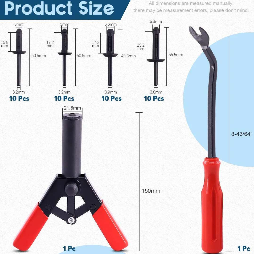 Glarks Set assortito di 42 pezzi rivetti in plastica per rimozione e installazione pannelli portiere