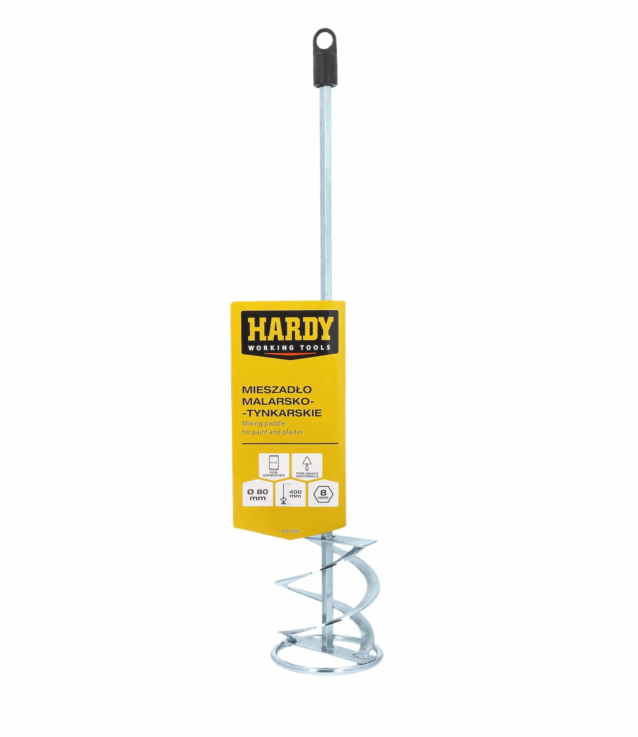 Frusta Miscelatrice da Cantiere 80 x 400 mm – Pala Impastatore Edile per Vernici e Malte con Gambo HEX 8 mm in Acciaio Zincato