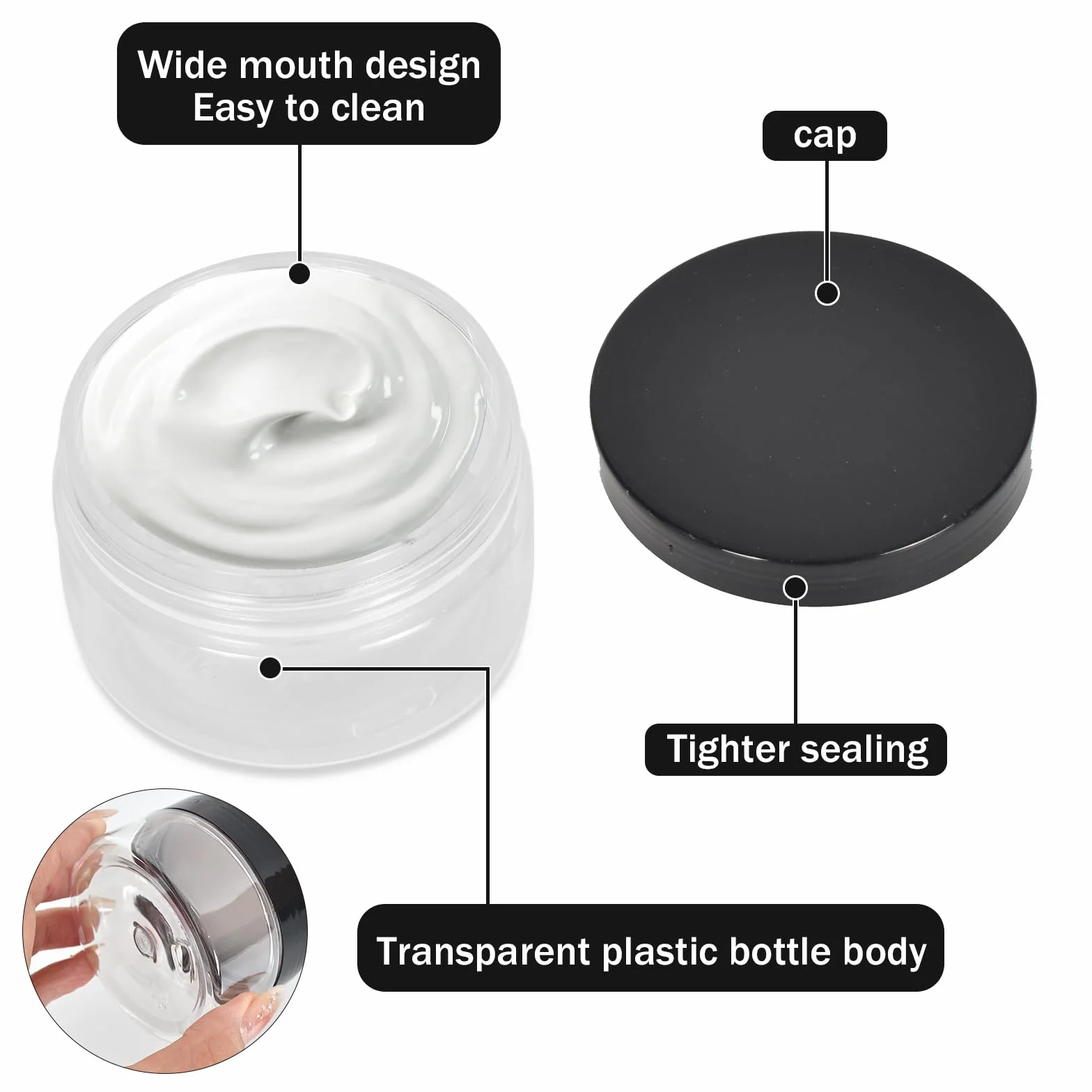 6 Pezzi 100ml Barattolini Plastica con Coperchio Spatola Trasparenti, Barattoli Plastica Rotondi Contenitori Cosmetici Vuoti Vasetti, per artigianato DIY, perline, spezie, trucco, grani