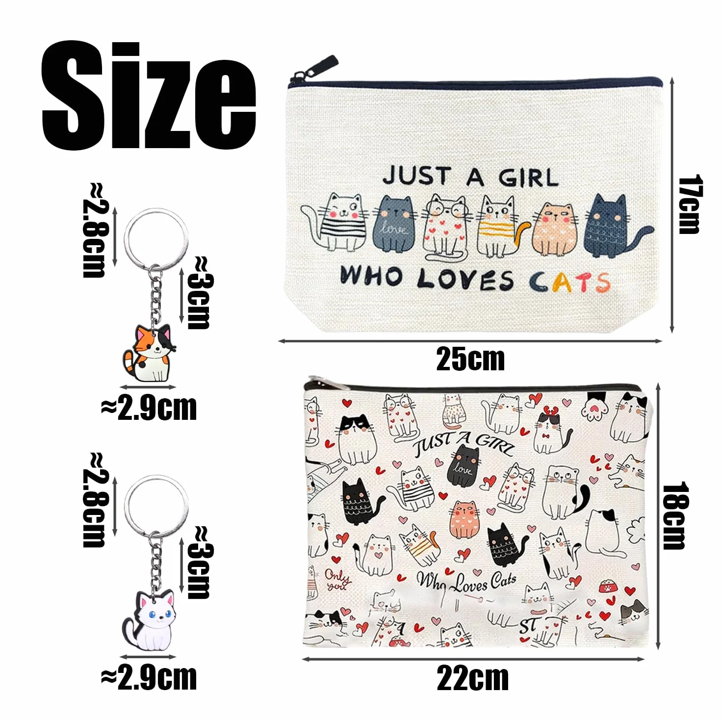 2 Pezzi di Gatto -Make -Up Sacchi E 2 Parti di Catena Chiave di Gatto, Sacchetti da Viaggio, Sacchetti di Servizi Igienici Impermeabili, Rimorchi per Sacchetti di Cartoni Animati.