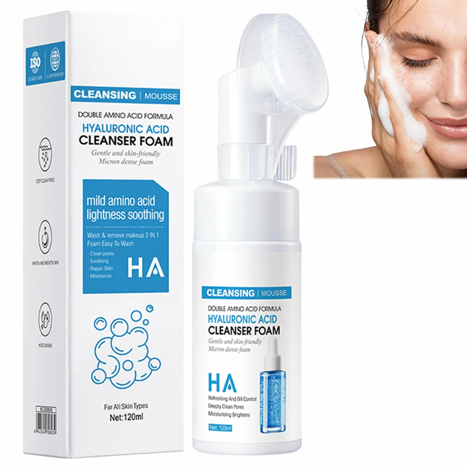 Mousse detergente, schiuma detergente fine organica, cosmetici naturali Schiuma detergente per il viso Schiuma detergente idratante per il viso