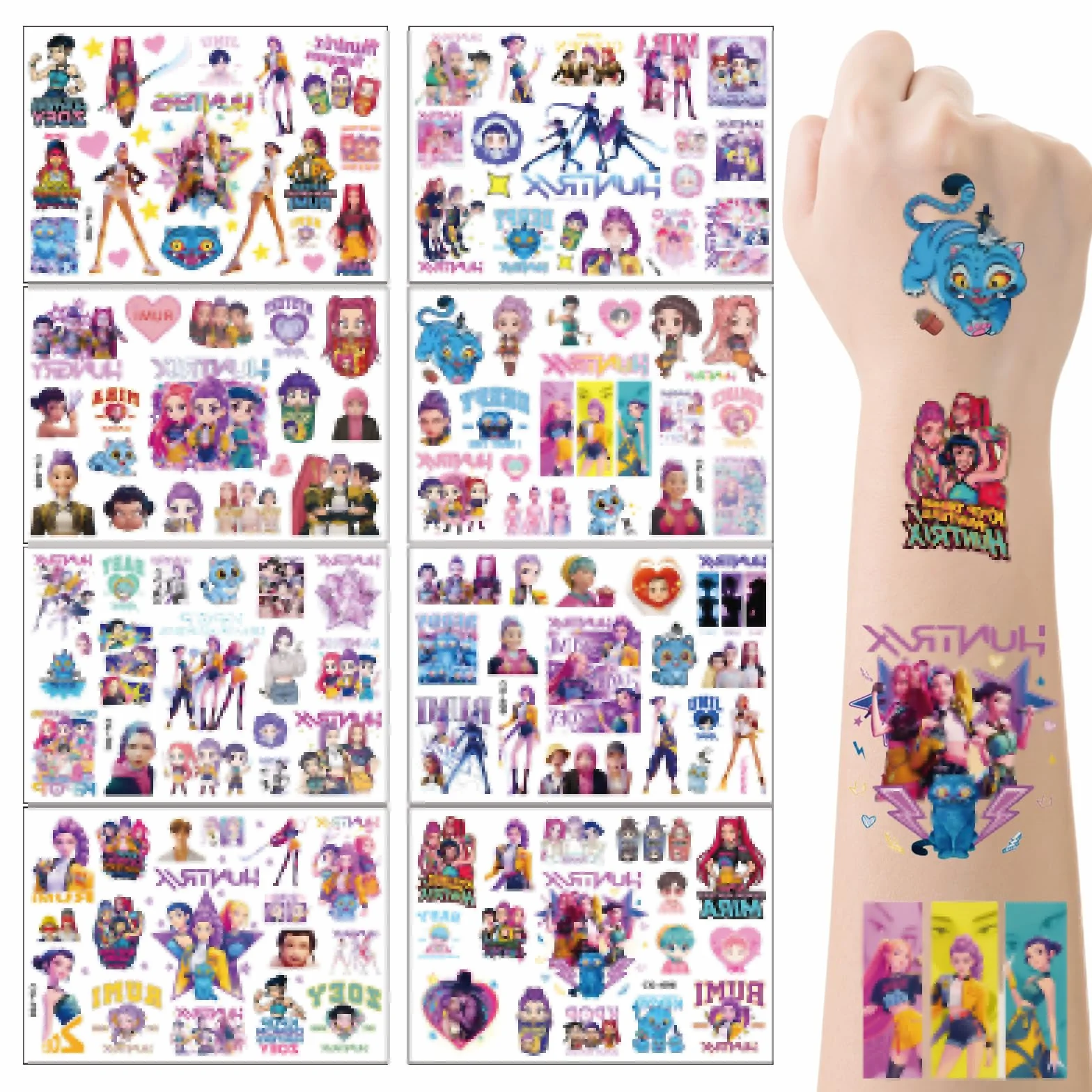 8 Fogli Tatuaggi per bambini, Tatuaggi Temporanei Bambini, Impermeabili Adesivi Tatuaggi, Animato Tatuaggio Set, Tatuaggi temporanei per Regalini Fine Festa Compleanno
