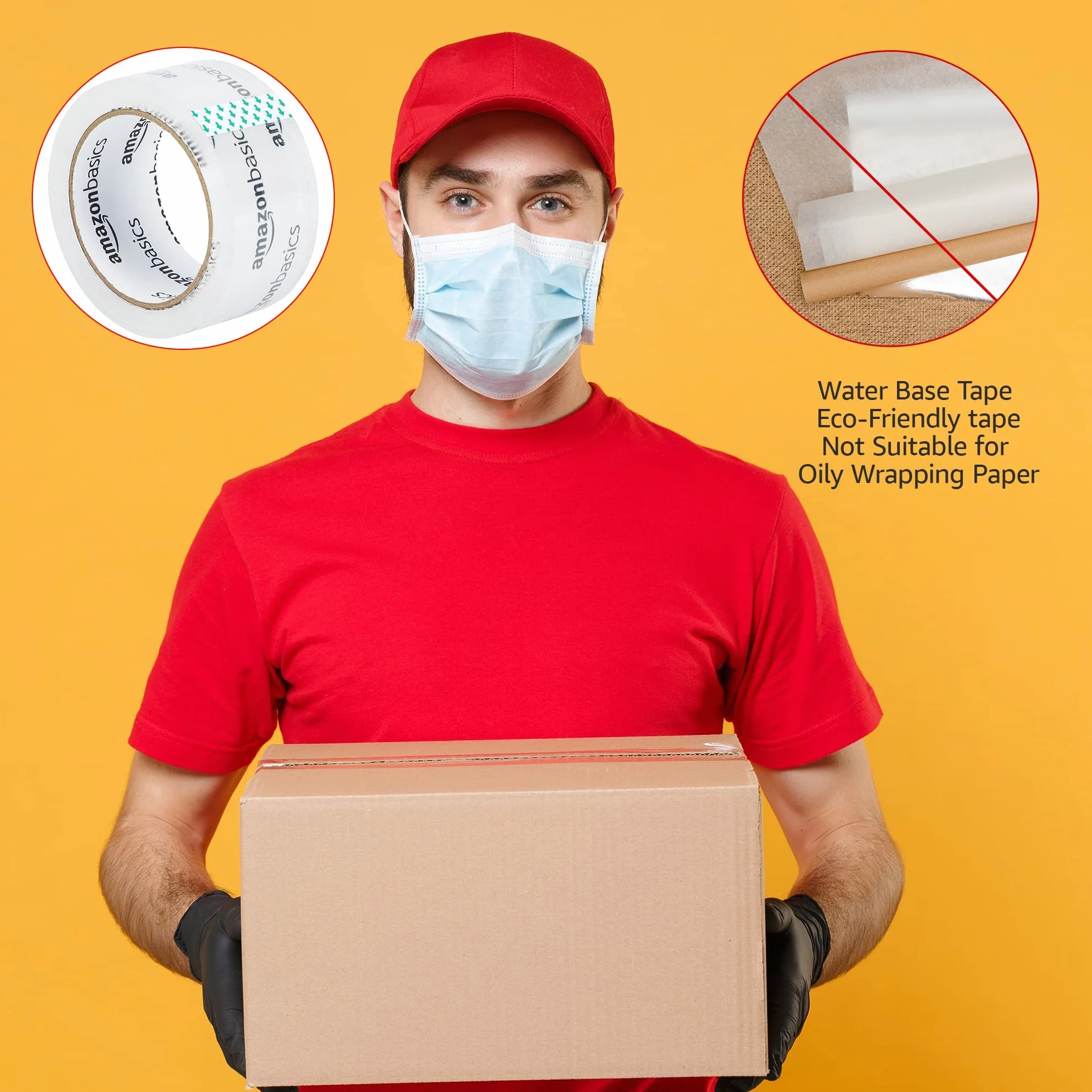 Amazon Basics Nastro da imballaggio 4,7 cm x 99,6 m, confezione da 6, Trasparente
