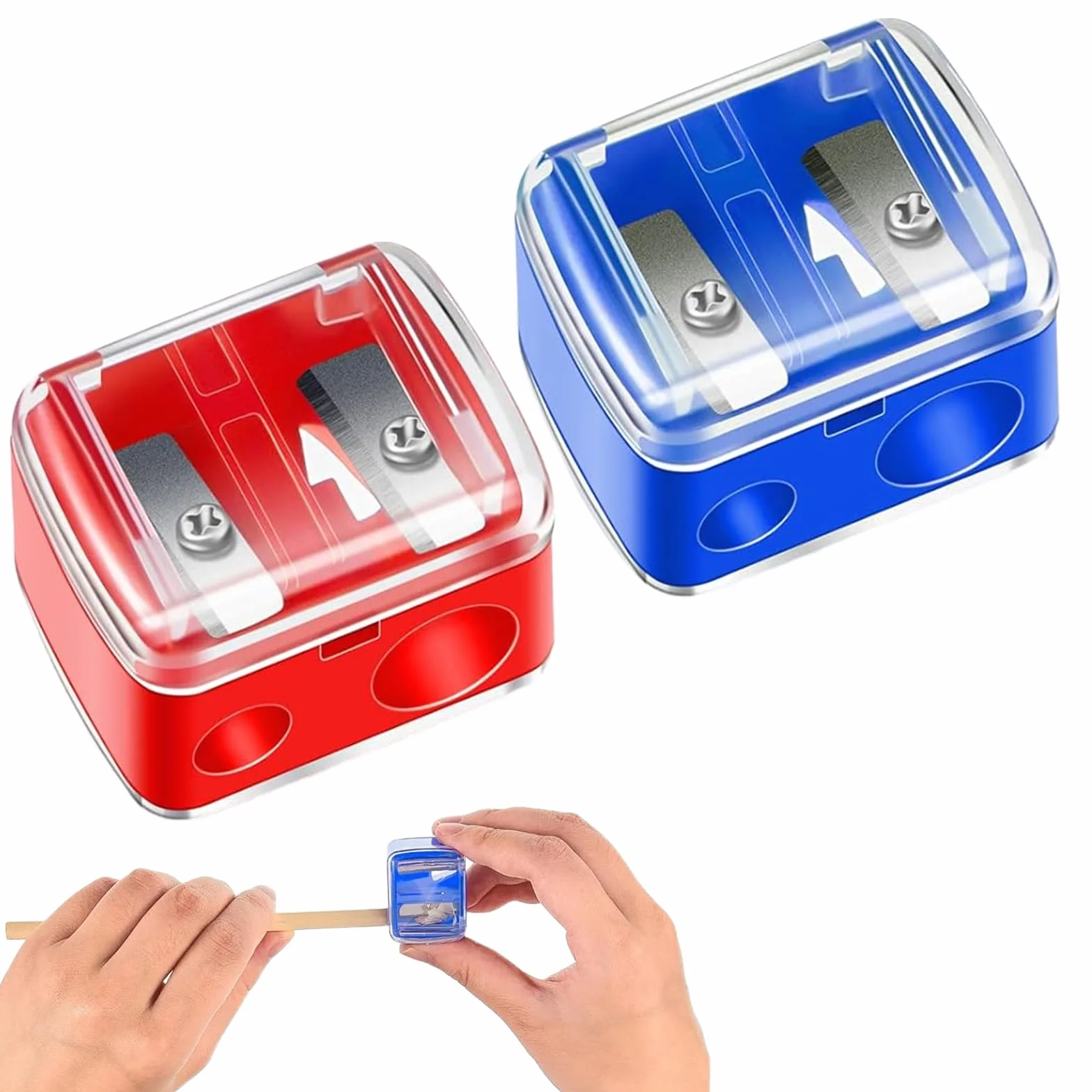 Temperino Trucco, Set da 2 (Rosso + Blu), Temperino Doppio, Lame di Precisione, per Matita Sopracciglia, Eyeliner & Rossetto, Compatto & Portatile