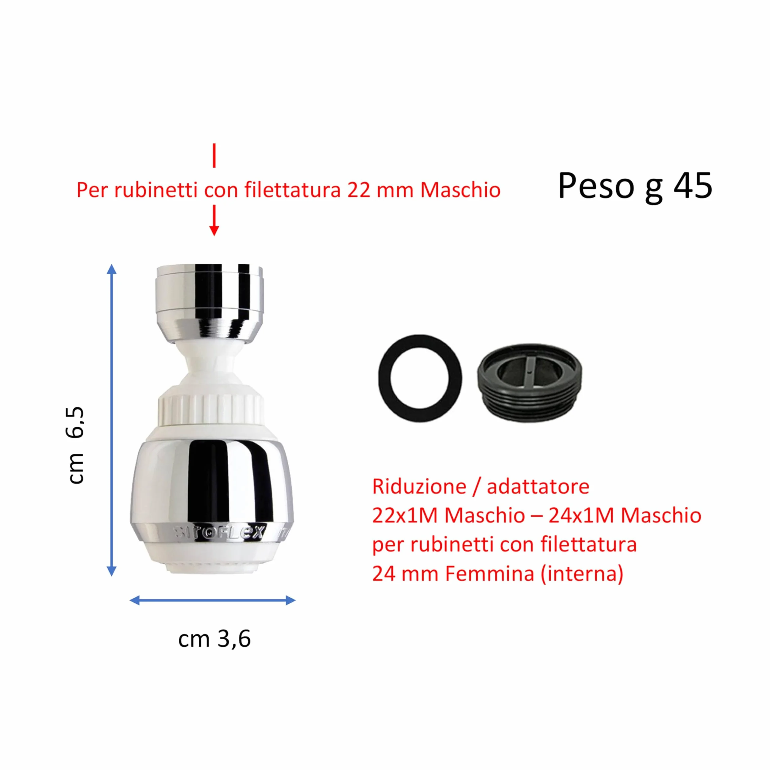 Siroflex Sirius Aeratore Doccetta Rubinetto Cucina Cromato Bianco Made in Italy 2505/50S