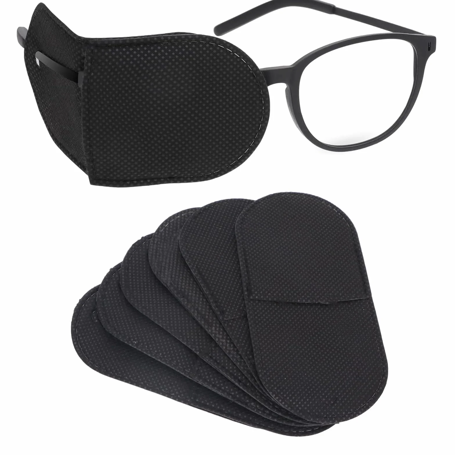 6 Pezzi Patch Occhio per Occhiali, Bande Oculari per Occhiali Riutilizzabili, Benda per Occhio in non Tessuto, per Sinistro e Destro, per Miglioramento Ambliopia, Visione, Strabismo, Nero