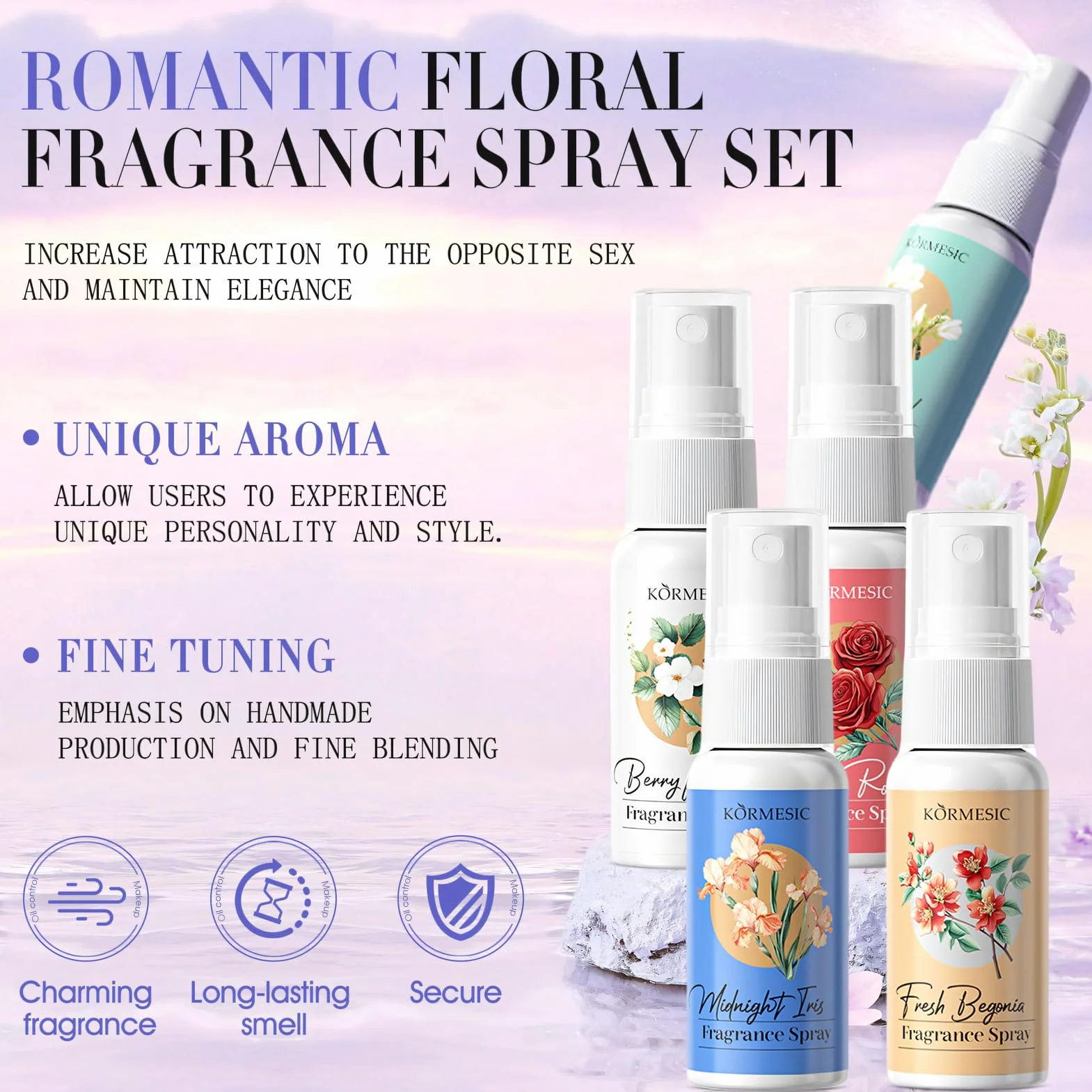 Set Profumi Donna, Acqua Corpo Profumata Donna, Acqua Profumata Corpo, Mini Profumi con Rosa, Agrumi, Begonia, Lris, Orchidea, Fragranzaromantica di Lunga Durata,Formato da Viaggio, 5 * 35ml