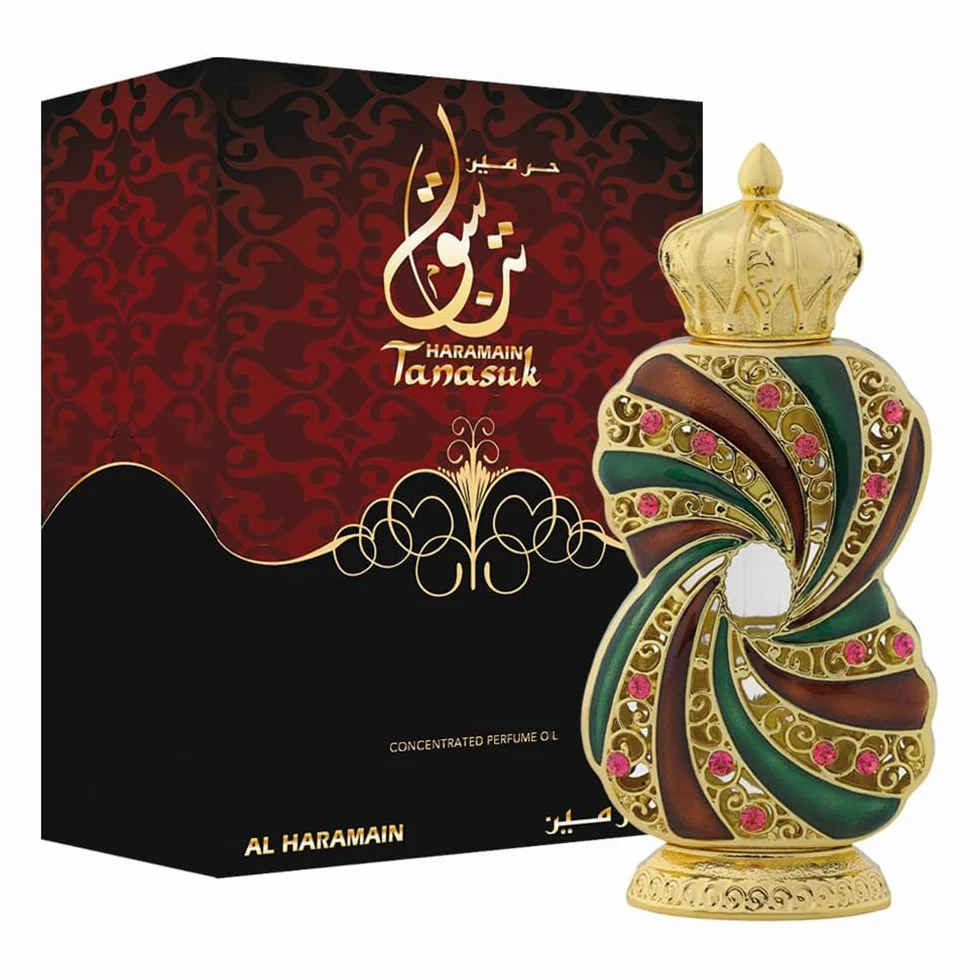 Al Haramain Tanasuk Olio profumato – 12 ml | Profumo alla vaniglia ambrata per donne e uomini | Olio profumato concentrato con fragranza ambra e vaniglia