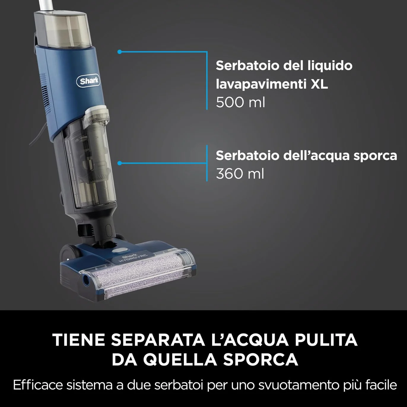Shark WD100EU HydroVac Aspirapolvere Lavapavimenti Wet & Dry Autopulente Blu Navy