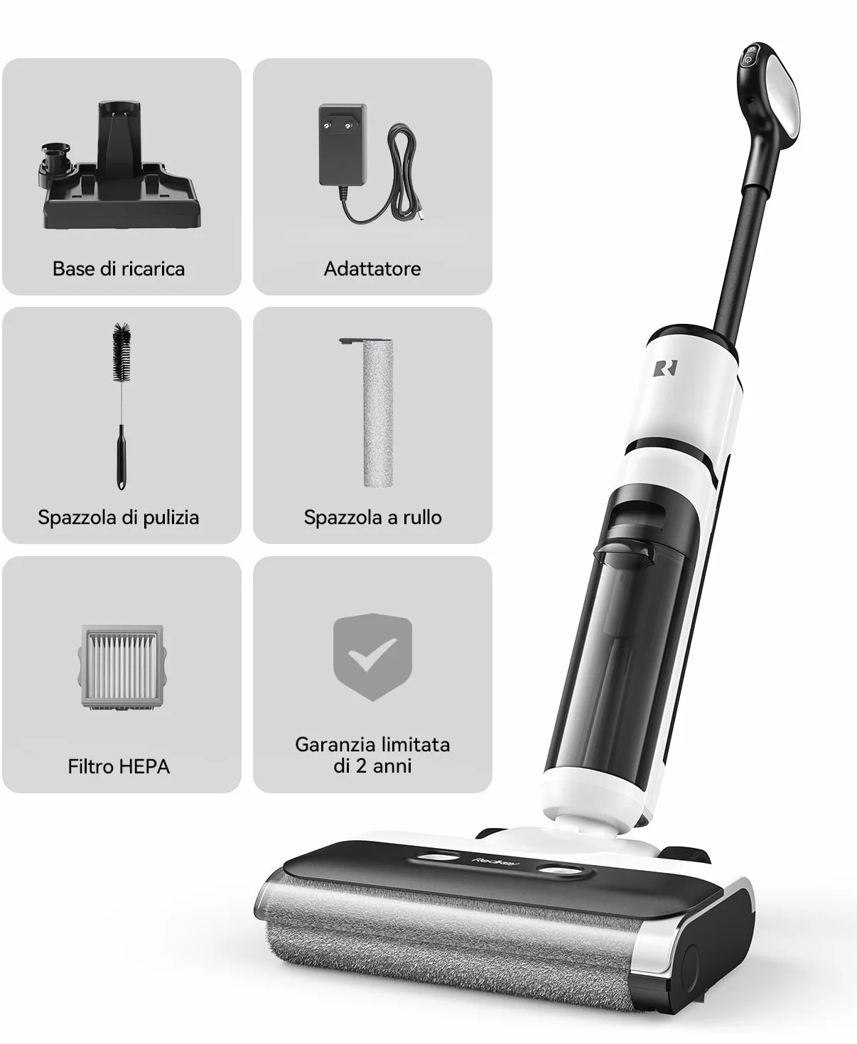 Redkey W13SE Aspirapolvere Lavapavimenti Senza Fili, 75 min, 23KPa, Autopulizia, Doppio Serbatoio Acqua