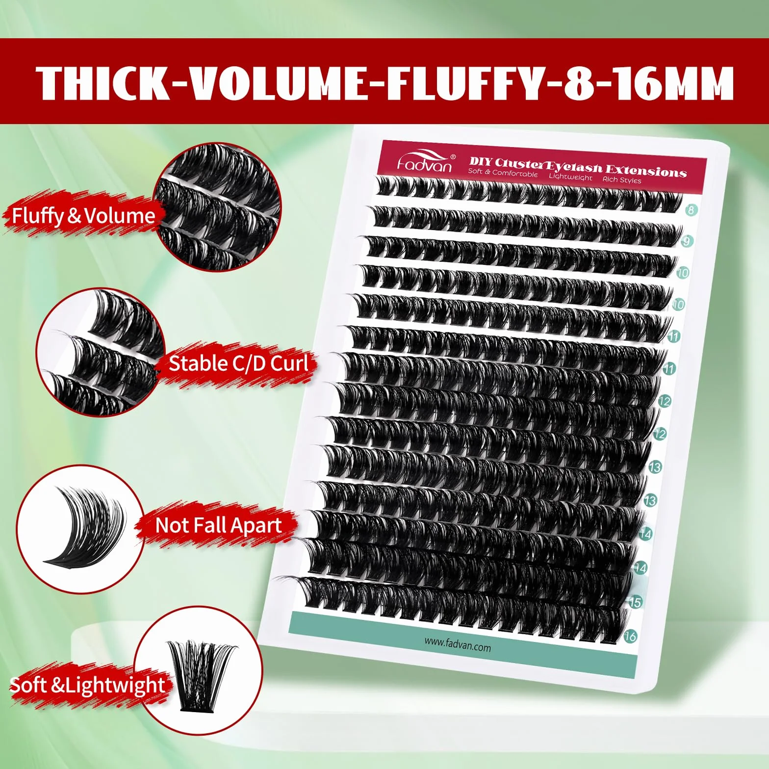 FADVAN Ciglia Finte Ciuffetti - 280pcs Extension Ciglia Fai Da Te Curvatura D Ciglia Naturali - Lash Clusters (100P-0.07D, Mix 8-16mm)