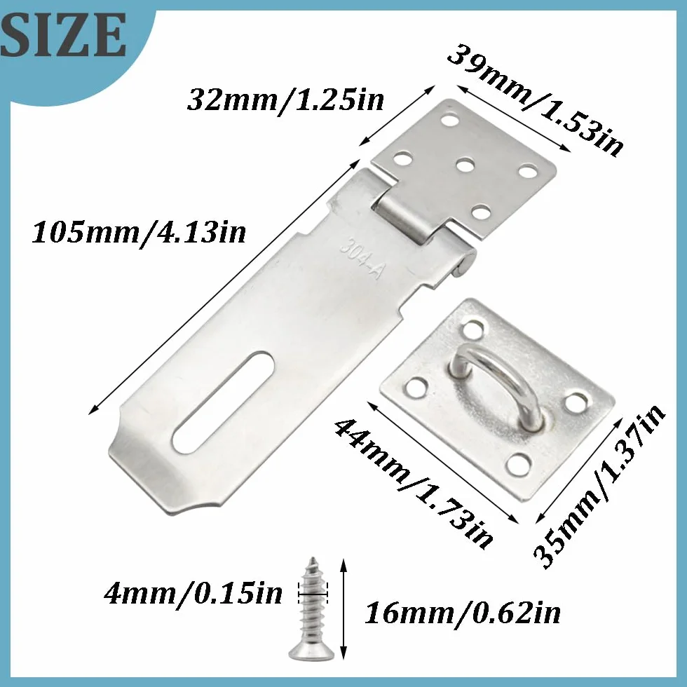 Lucchetto Hasp in Acciaio Inox 4 Pollici Heavy Duty Serratura Porta Chiavistello con Viti Antifurto (MK-180)