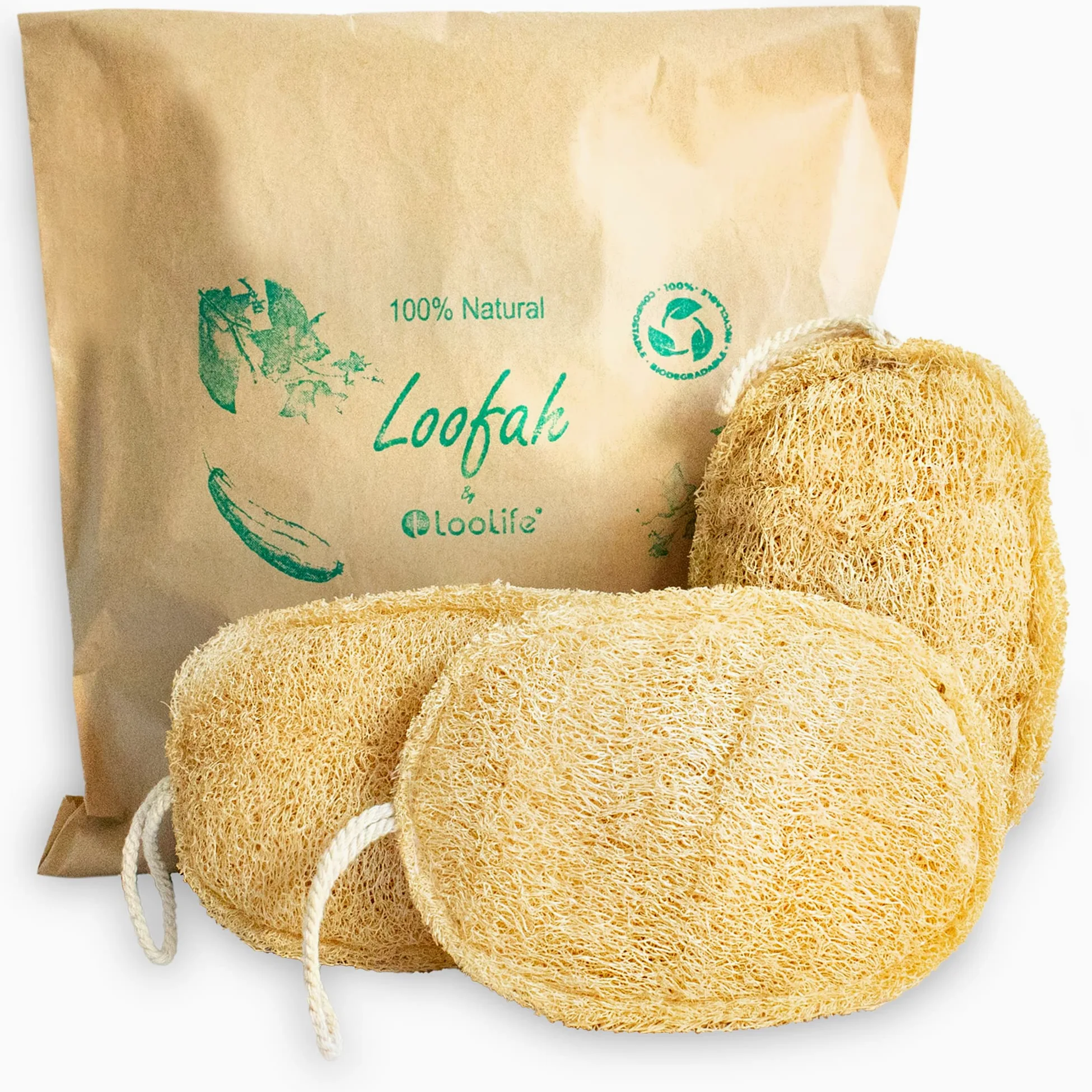 Spugna esfoliante 100% naturale in luffa – Spugna Loufa – Spugna esfoliante per il corpo – Spugna da doccia per uomo e donna (confezione da 3)