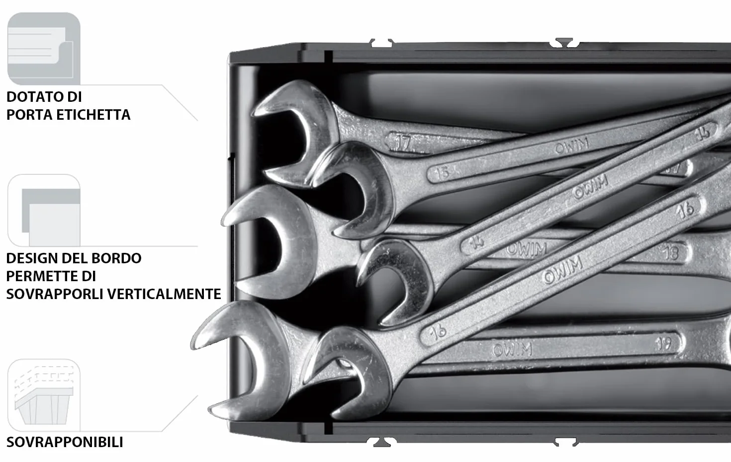 Set di 4 Contenitori a Bocca di Lupo 30x45x19 cm Sovrapponibili Nero Plastica
