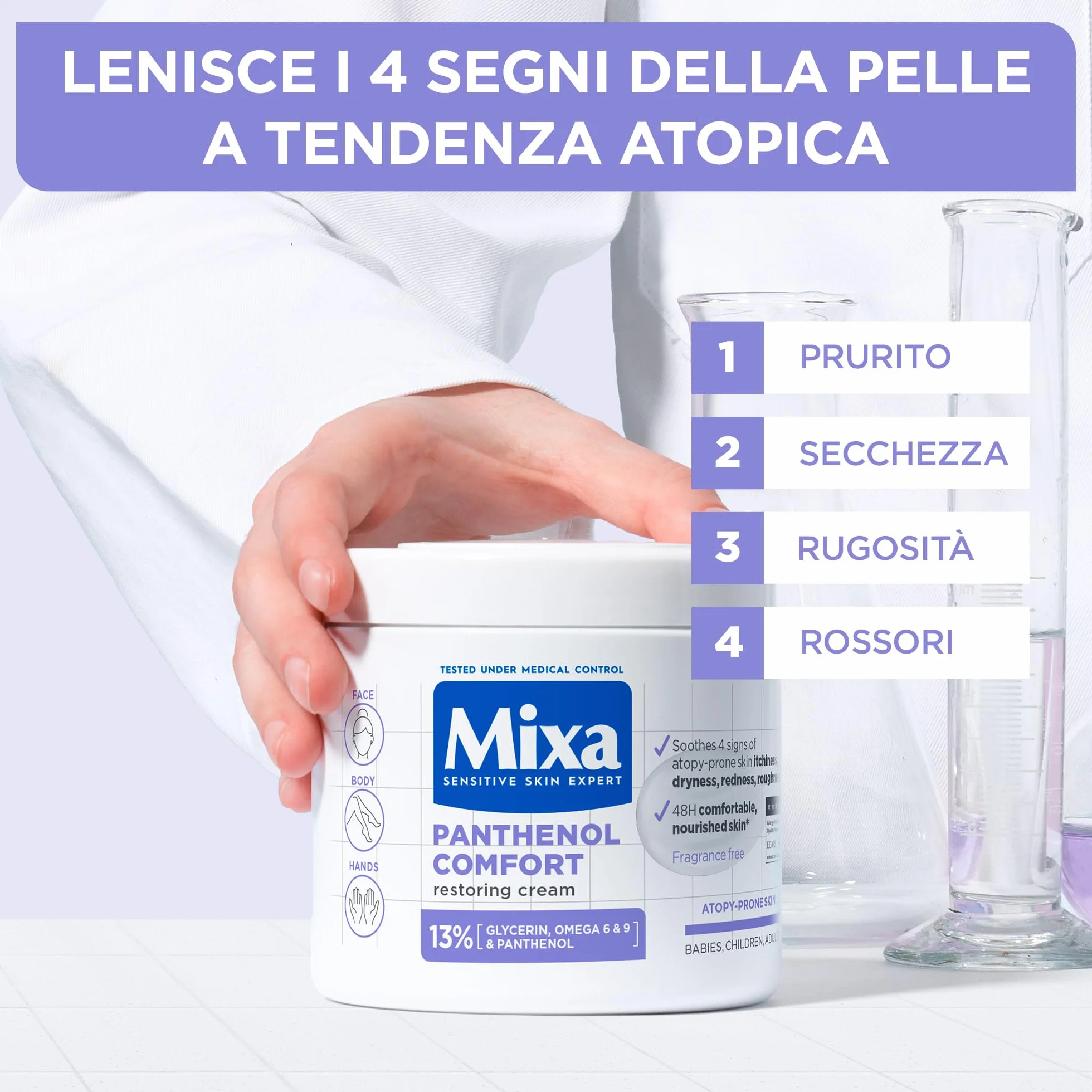 Mixa Crema Lenitiva Protettiva, Per Pelli a Tendenza Atopica, Pelle Lenita e Idratata per 48H, Effetto Anti-Prurito e Anti-Secchezza, Con il 13% di Pantenolo e Glicerina, Panthenol Comfort, 400ml