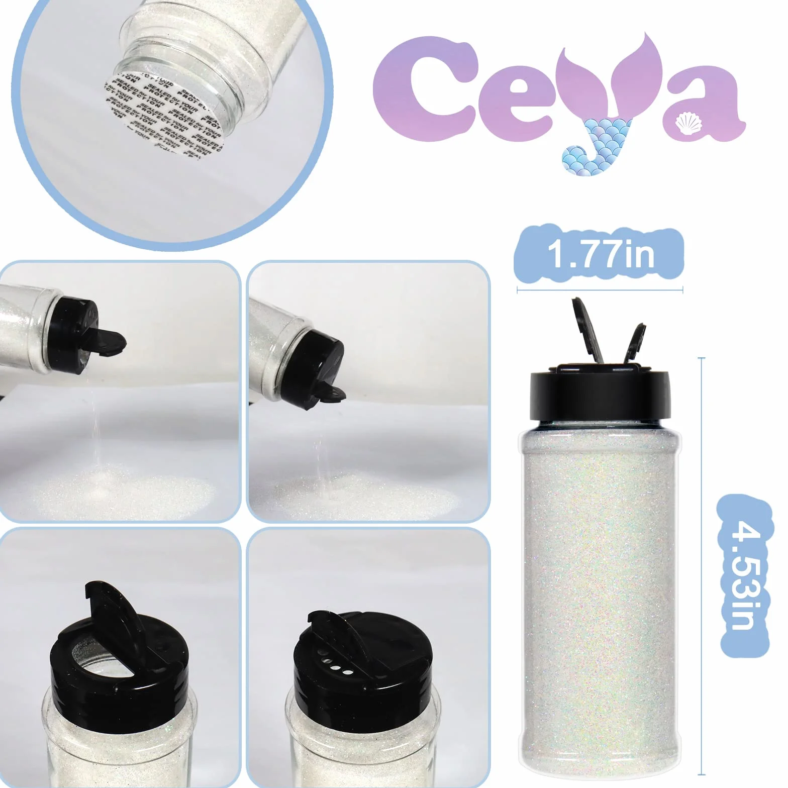 Ceya 100g Ultra Fine Glitter Polvere Colorata Iride Bianco per Slime, Resina Epoxy, Tumbler, Nail Art, Trucco, Scrapbook, Carte di Nozze, Gioielli, Pittura, Arti