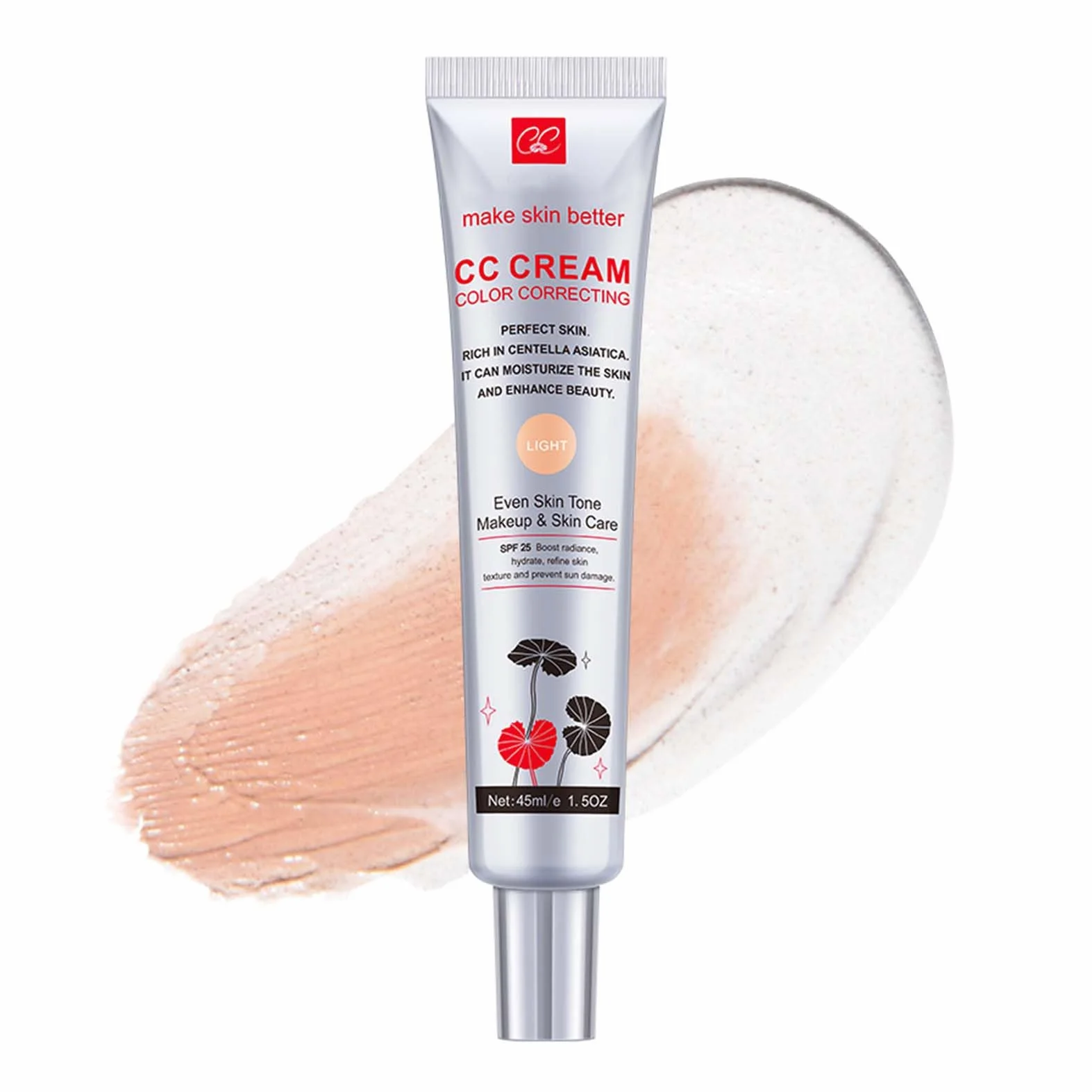 Color Correcting CC Cream - Crema CC con Centella Asiatica - Correttore Skin Tint con copertura totale - Fondazione per il trucco a copertura completa con SPF 25 - Migliora carnagione e idratazione