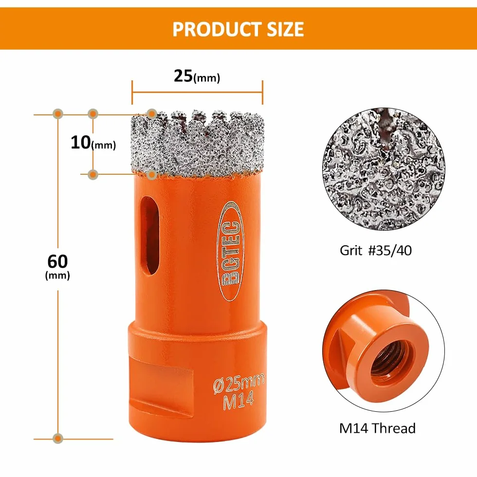 Punta per Trapano Diamantata 25MM Sega a tazza Diamantata M14 per Porcellana Granito Marmo Taglio a Secco