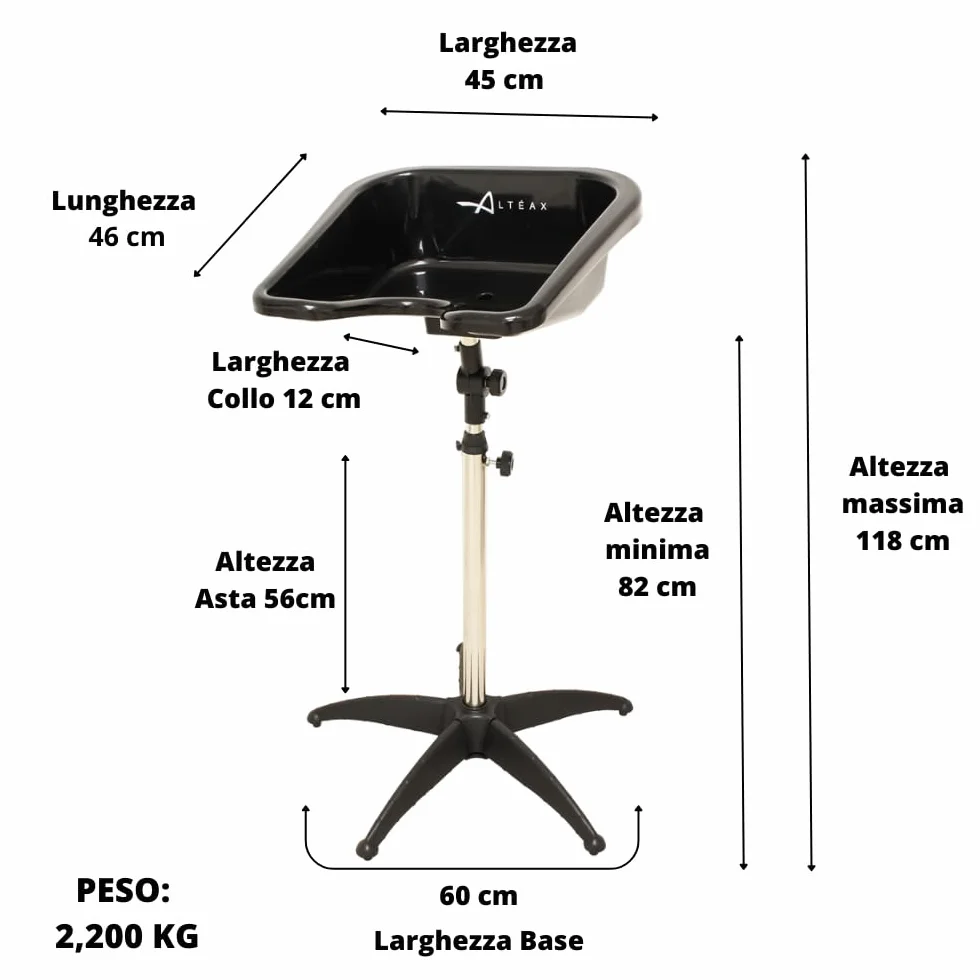 Altéax Lavatesta Portatile Per Parrucchieri Quadrato, Regolabile in Altezza e Inclinazione – Dal Design Ergonomico è Utilizzato Come Lavatesta per Disabili - Lavatesta Parrucchiera Professionali