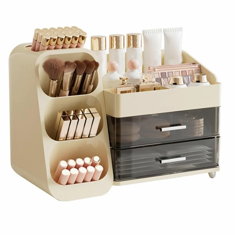 Organizer per trucchi da banco a 3 livelli di grande capacità con cassetti, scatola portaoggetti in acrilico trasparente con scomparti per la cura della pelle, cosmetici, spazzole, vanità o