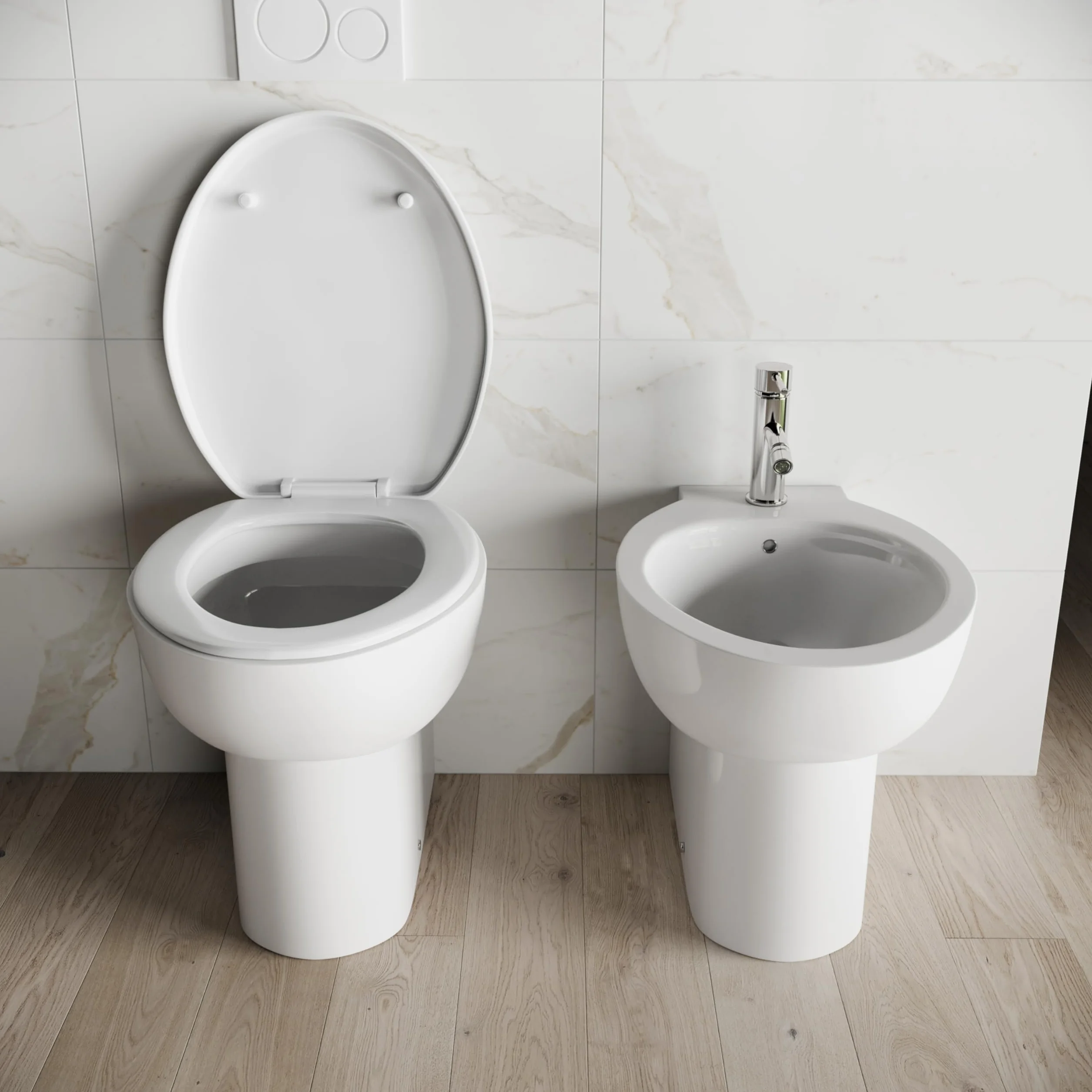 Ceramica Filomuro Vaso Bidet Sedile Copri-wc Mod. Doha Bianco Lucido