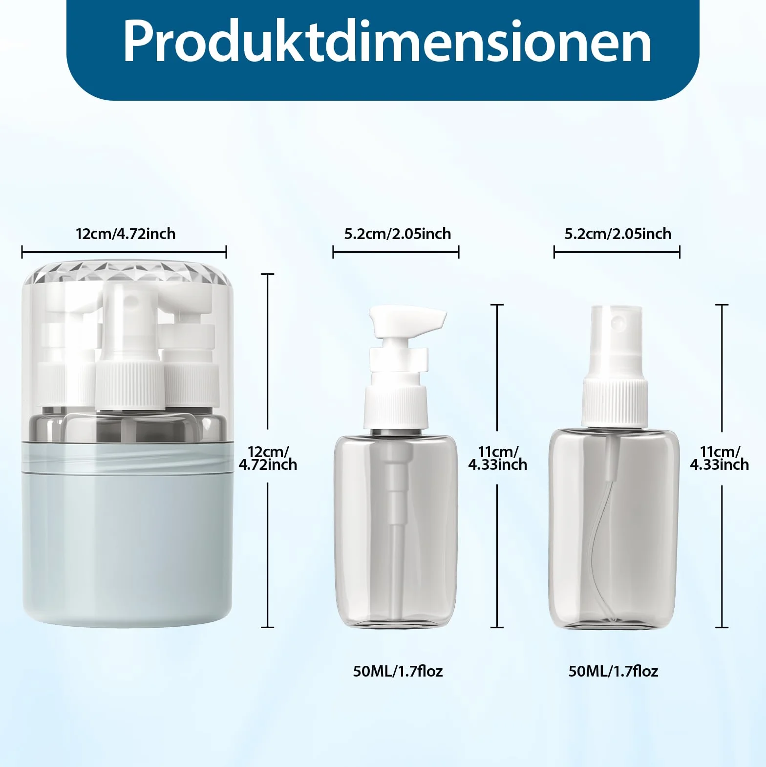 Contenitori Da Viaggio Per Liquidi 4-in-1 Set Riempibile, Accessori Viaggio Aereo Pompa 50ml Etichette Adesive, Regali Utili Per Chi Ama Viaggiare Impermeabile Antifuga Viaggio Ufficio (Blu)
