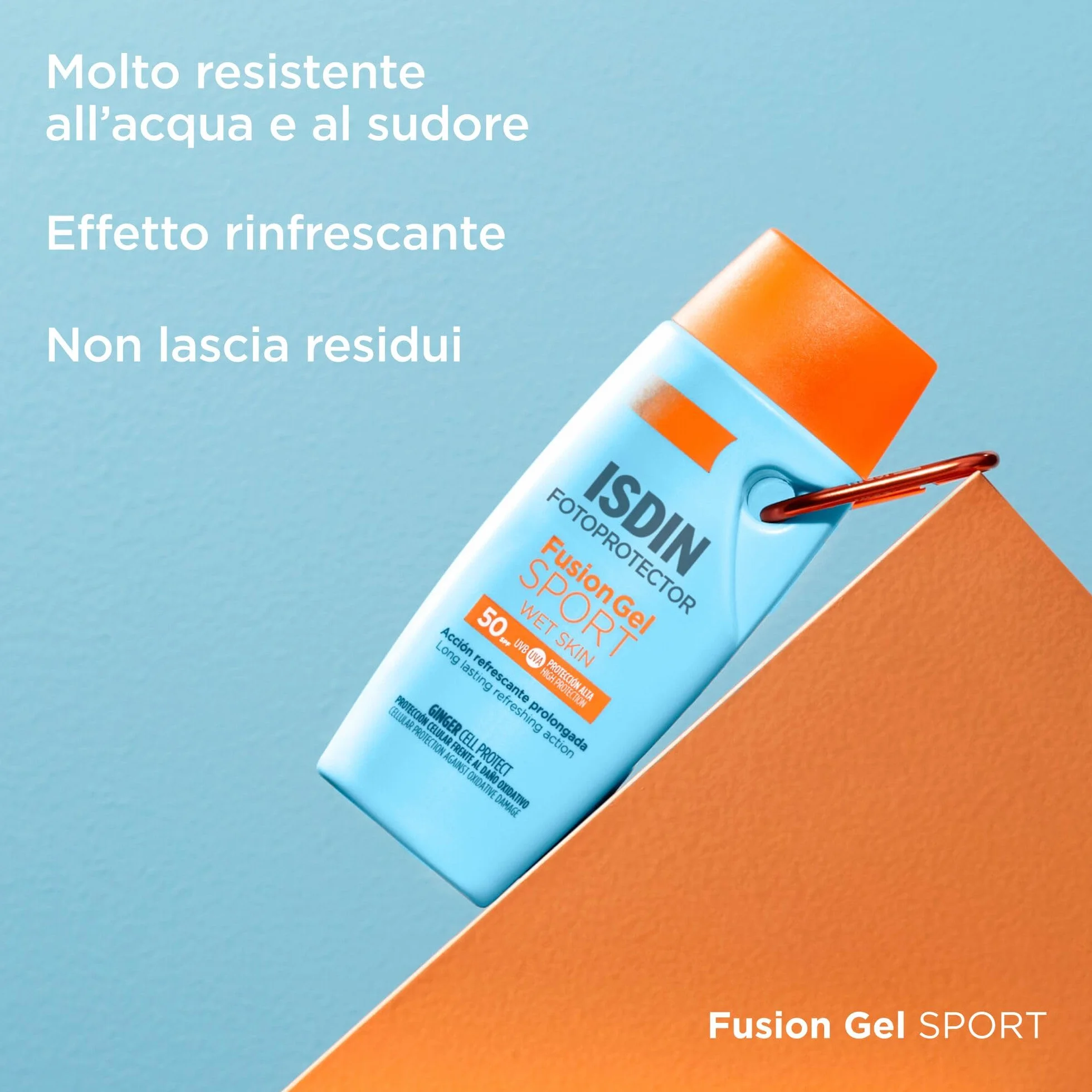 ISDIN Fusion Gel Sport Wet Skin SPF 50 (100 ml) | Crema Solare per il Corpo Ideale per gli Sportivi | Resistente al Sudore | Rinfrescante e Ultraleggero