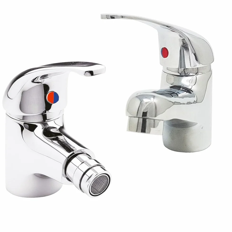 Rubinetto Bagno Lavabo e Bidet Ottone Cromato Coppia Miscelatori