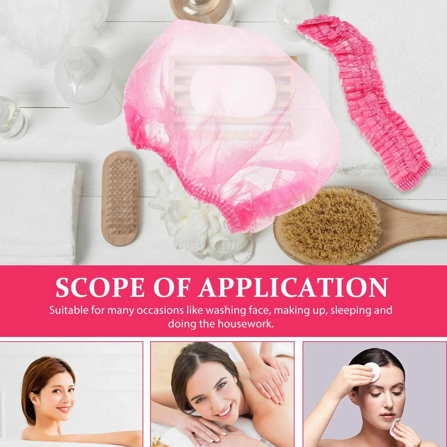 DOITOOL Cuffie da Doccia Impermeabili Donna Rosa in Plastica Elastiche Grandi 44 Cm per Spa e Viaggio Confezione da 500 Pezzi Facili da Trasportare