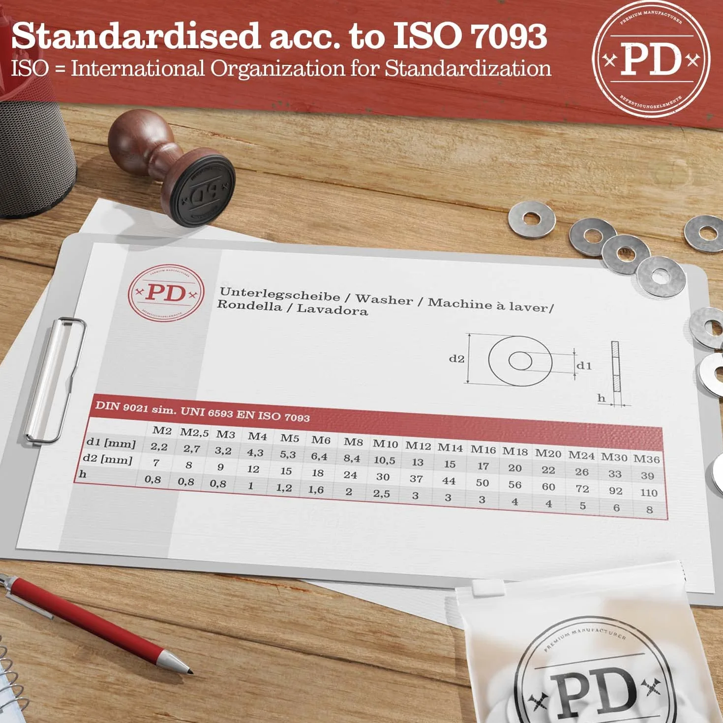 Rondelle M5 in plastica DIN 9021 ISO 7093 nylon PA diametro esterno grande 100 pezzi