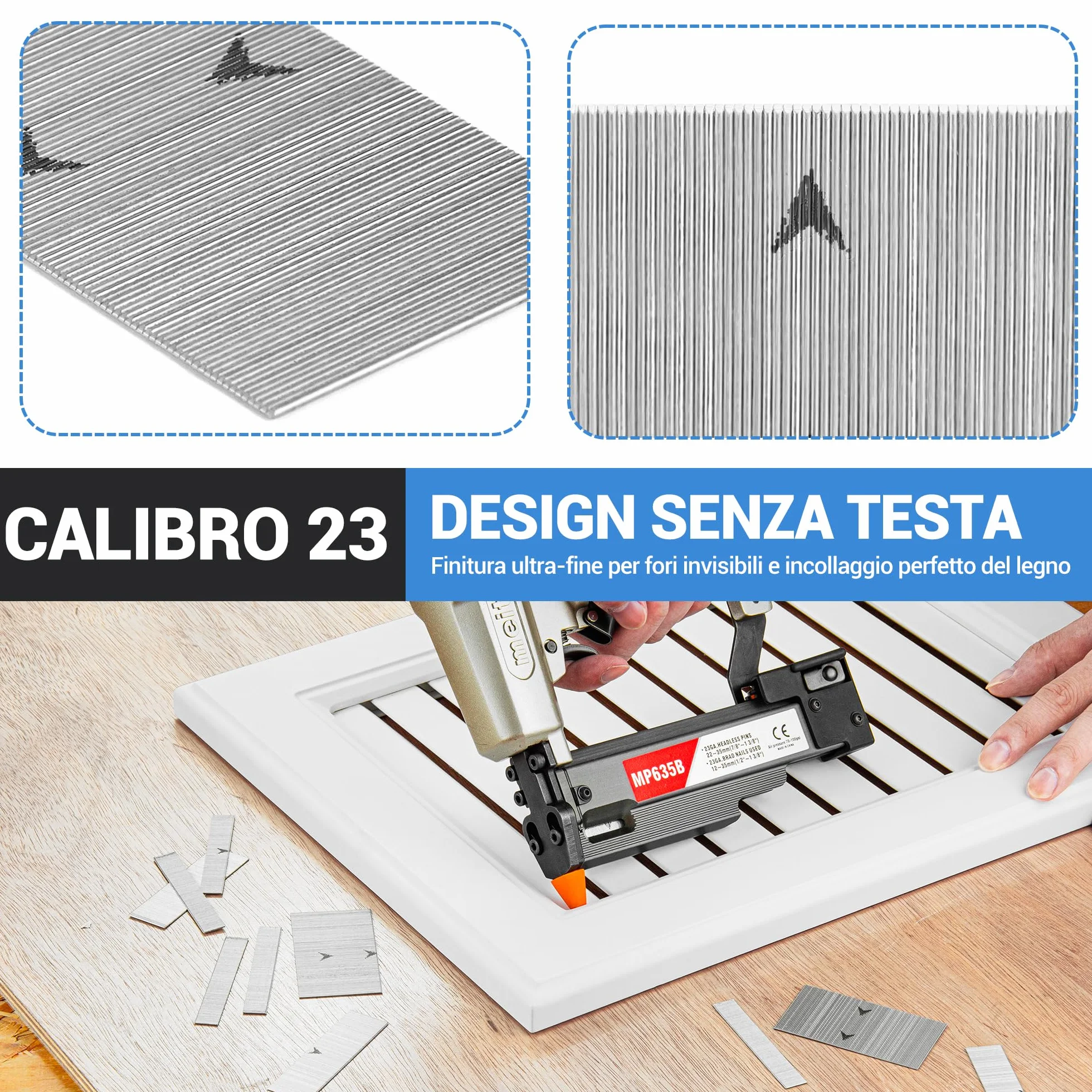 Meite Chiodi a spillo 23 gauge 5 misure assortite 15,9-34,9 mm micro chiodi senza testa per pistola sparachiodi
