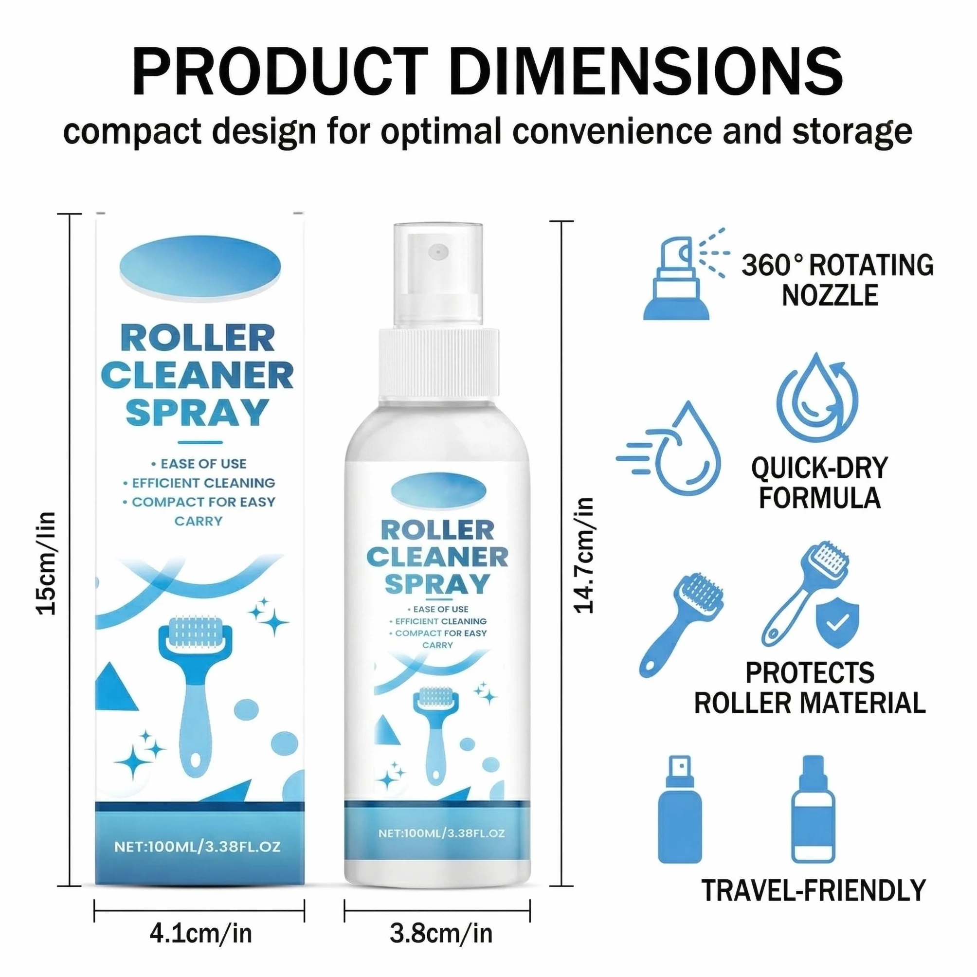 100ml Microneedling Viso Roller Cleaner Derma Roller Cleaner Spray Roller Cleaners, Adatto per Rulli, Microaghi, Derma Stamp
