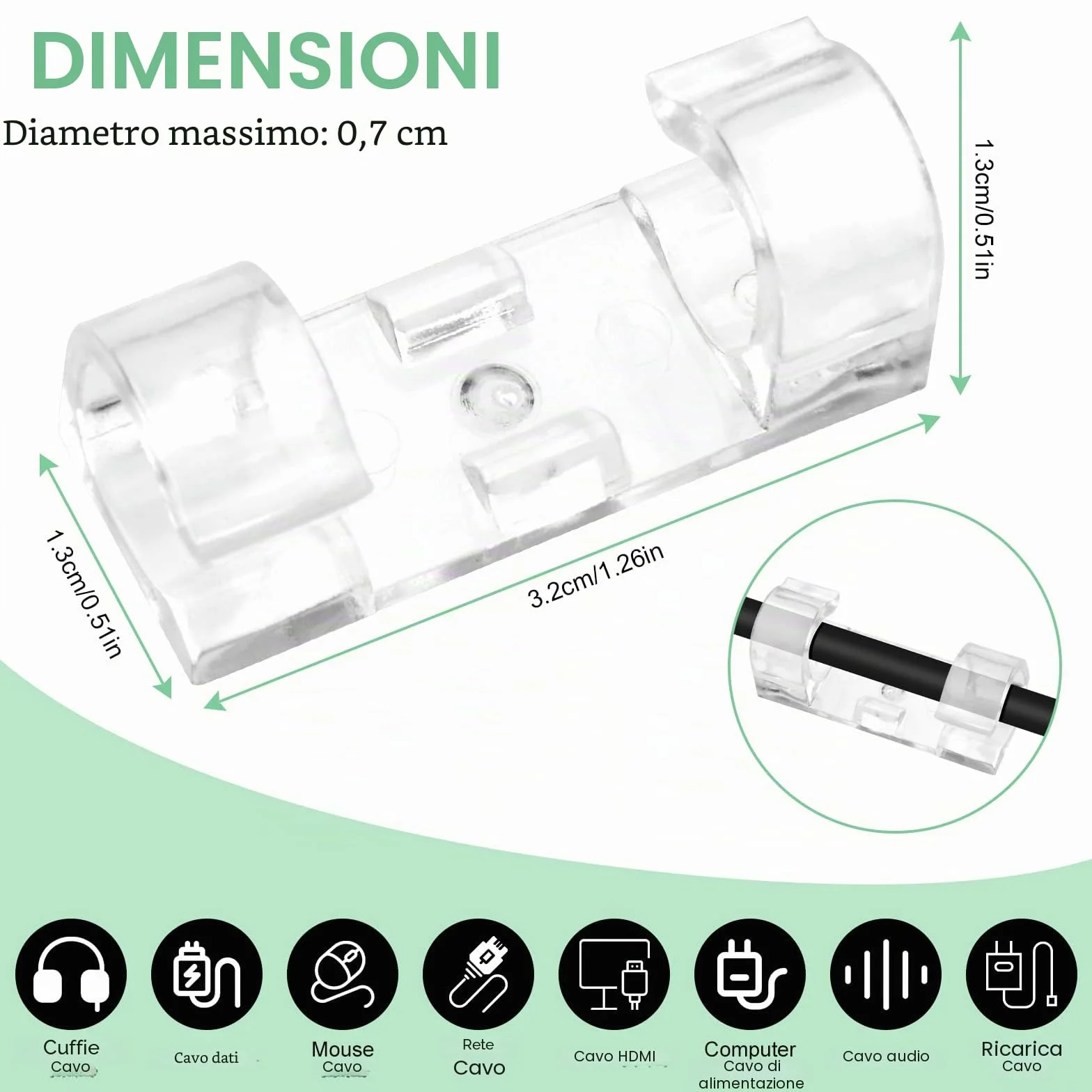 Organizzatore di Cavi Autoadesivi 40 Pezzi Clip per Cavi Fermacavi Trasparente
