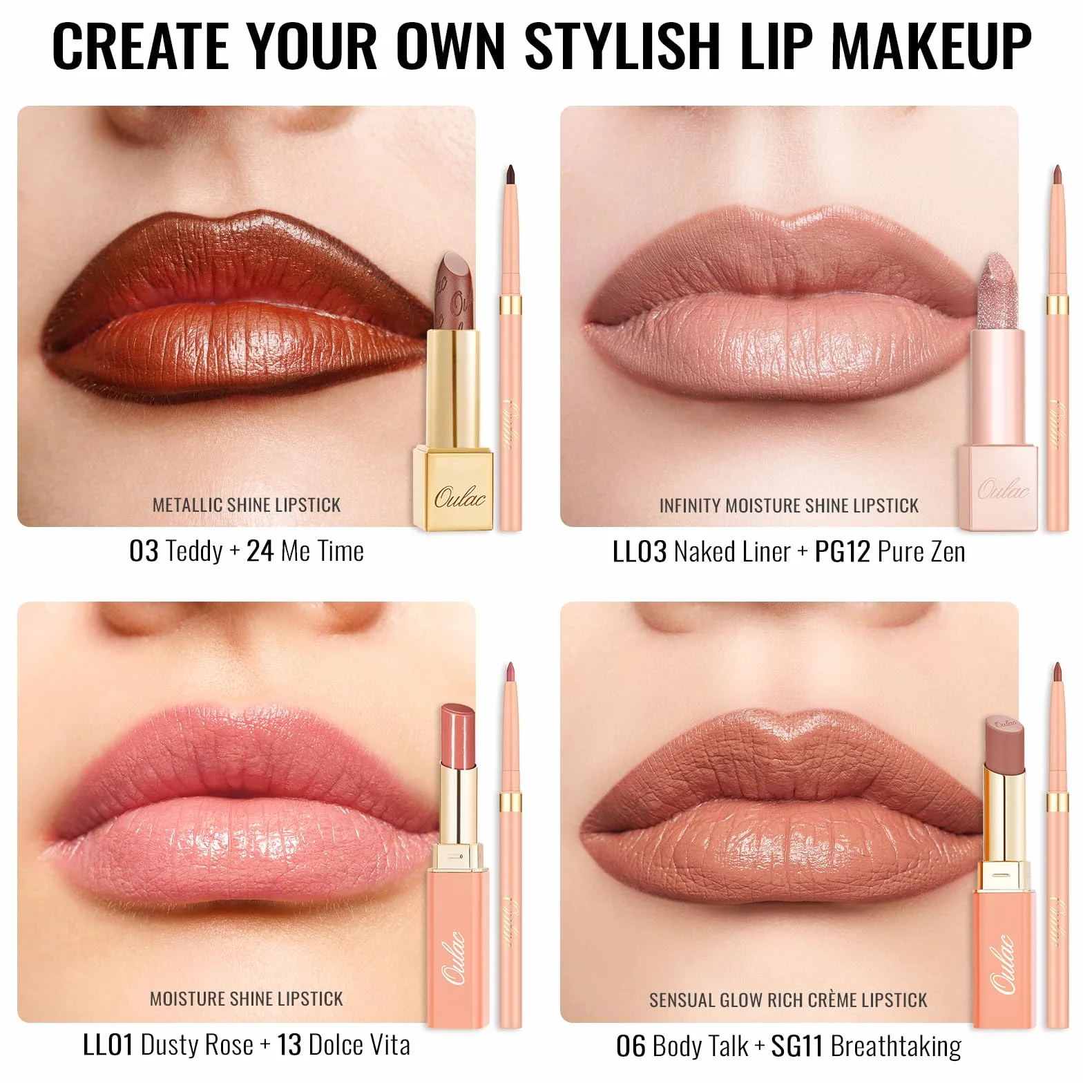 OULAC Matita Labbra Marrone Opaco, Lipliner Impermeabile Dura 12 Ore +, No-Transfer, Altamente Pigmentate, Liscio, per Contornare le Labbra, Vegan (L03) Naked Liner