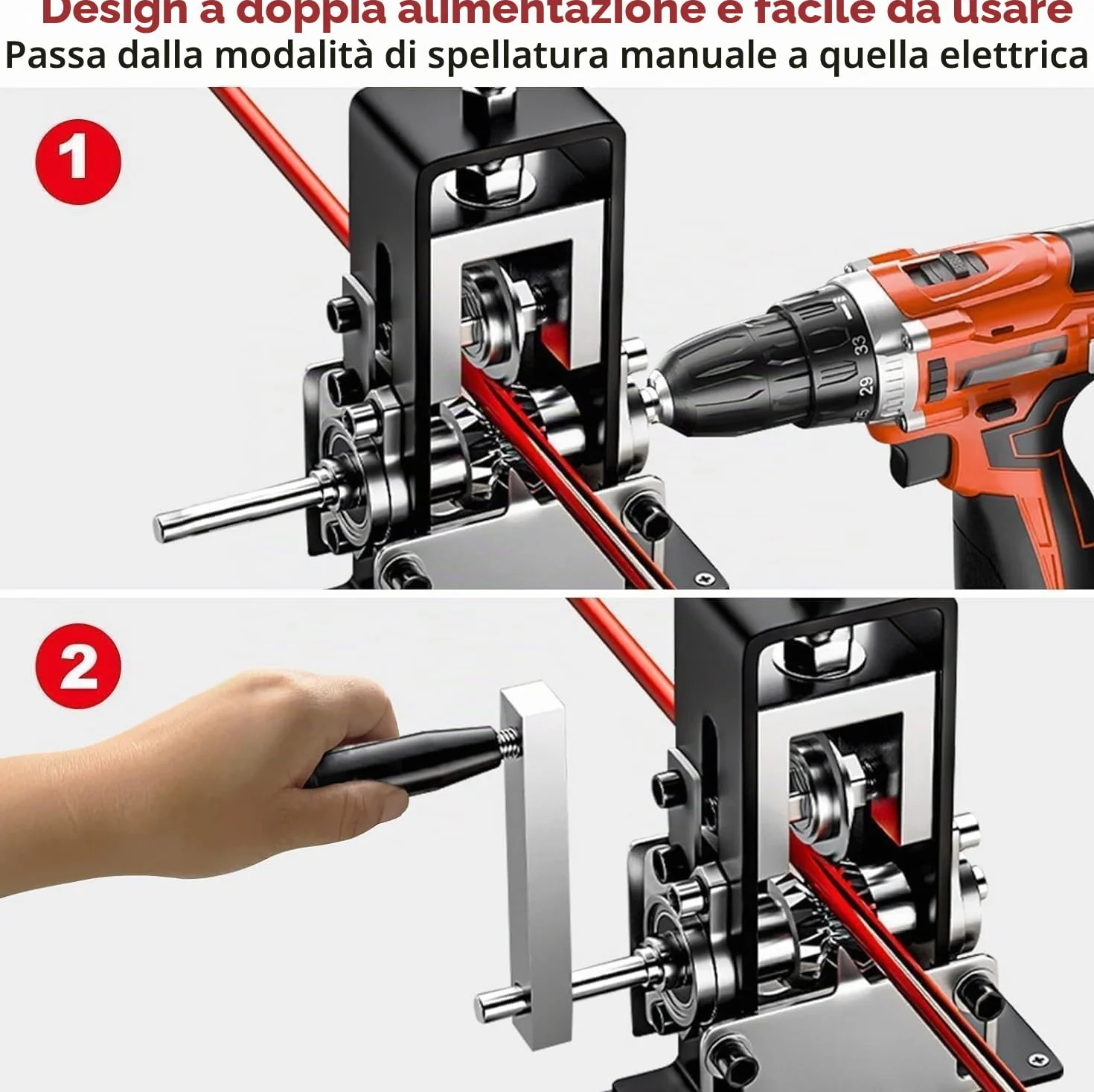Spellacavi Elettrici per Cavo in Rame 1-25 mm, Pinza Spelafili a Manovella o Trapano