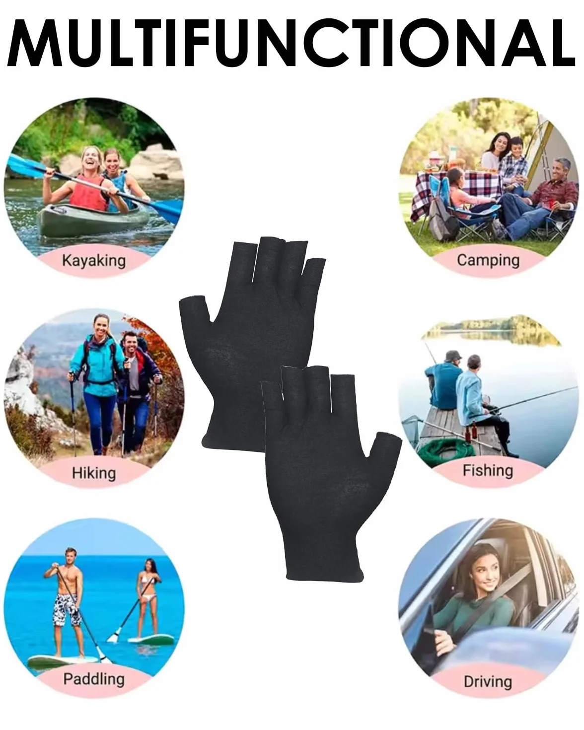 3 paia Guanti senza dita in cotone,Guanti da fitness sottili,Protezione UV estiva per mezze dita,Guanto in stoffa,Guanti in tessuto certificati e delicati sulla pelle-Nero